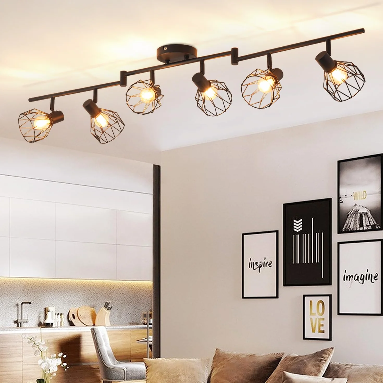 ANWIO Lámpara de Techo LED 6 Bases E14 Giratoria Negra para Interior Dormitorio Pasillo Cocina