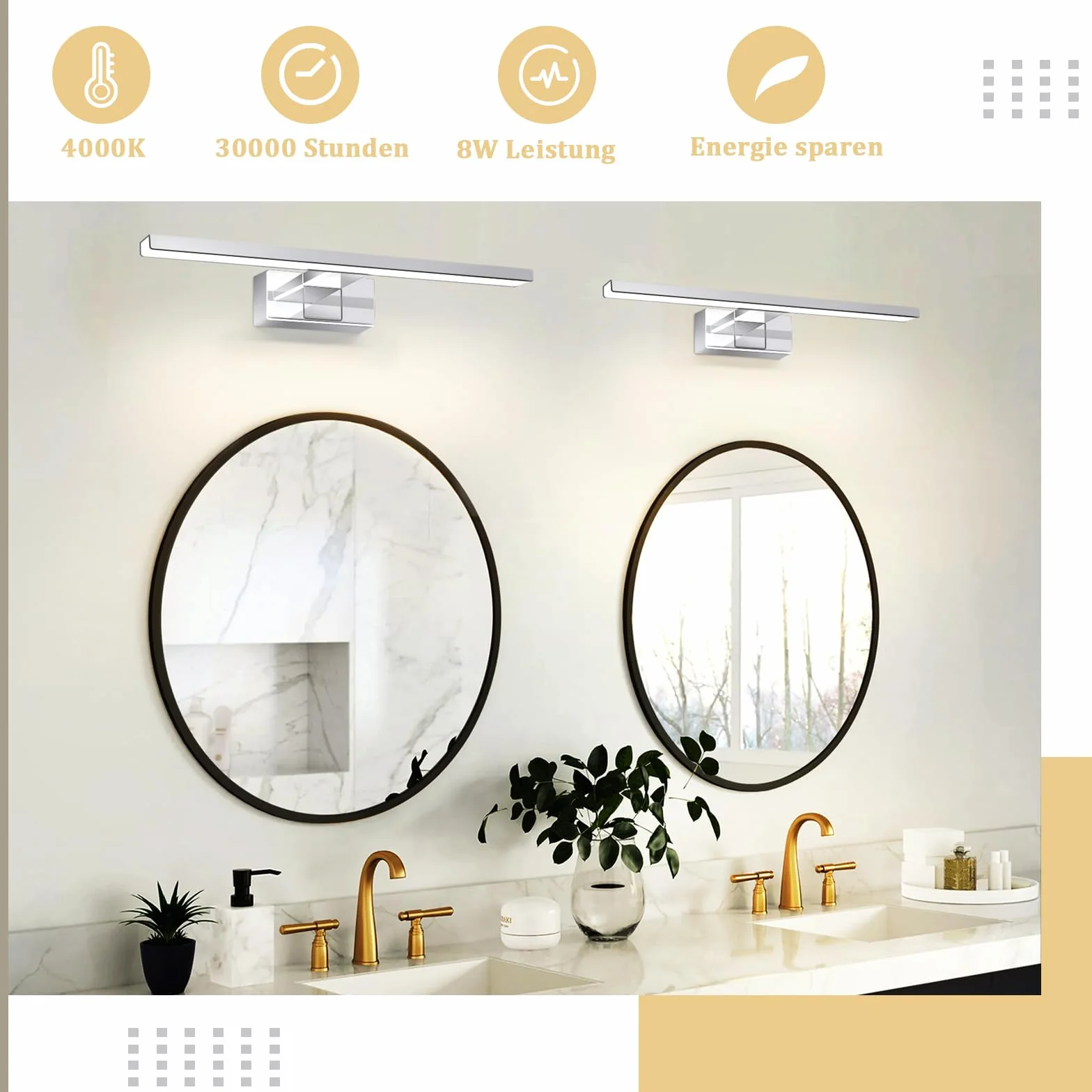 Homefire Luz de pared LED 8W 40cm Cromo IP44 4000K para espejo de baño