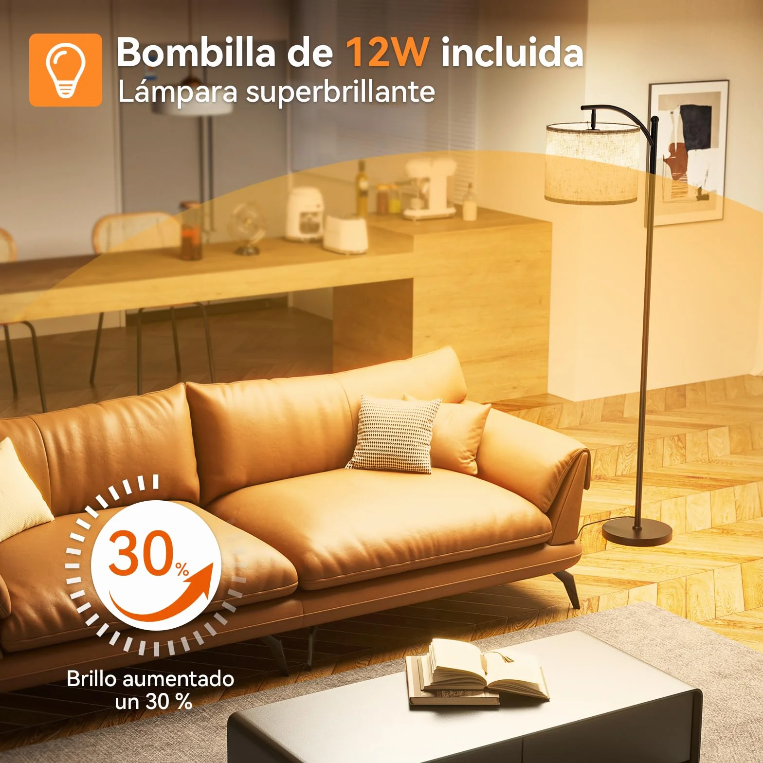 Lámpara de Pie LED Regulable 160cm con Pantalla de Lino, 3 Temperaturas de Color y Control Remoto