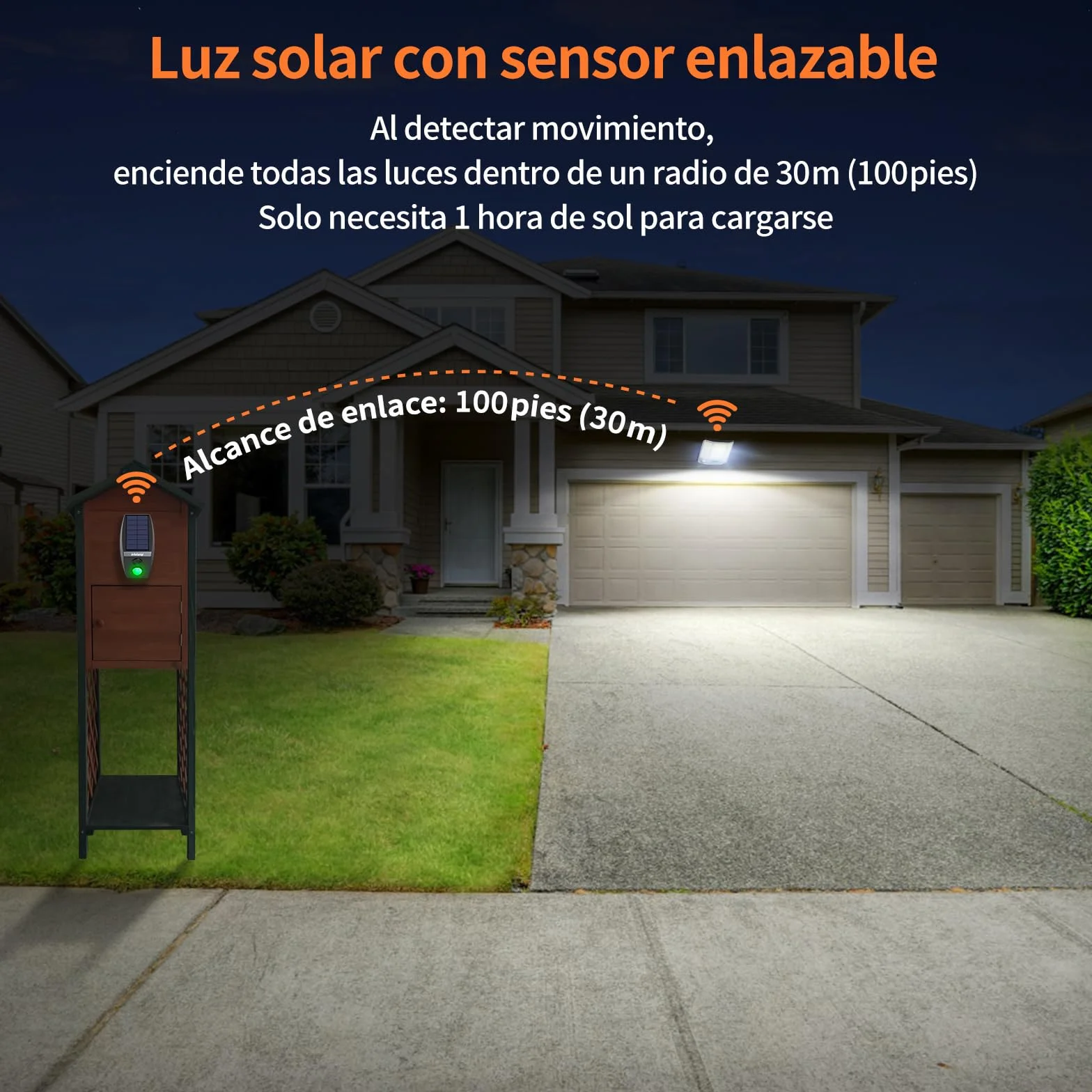intelamp Foco LED Solar Exterior 2000LM, Batería 12000mAh, Color Blanco 6500K, Sensor de Movimiento con Caja Externa, 3 Modos, IP65 Impermeable, Lámpara de Seguridad para Jardín y Terraza