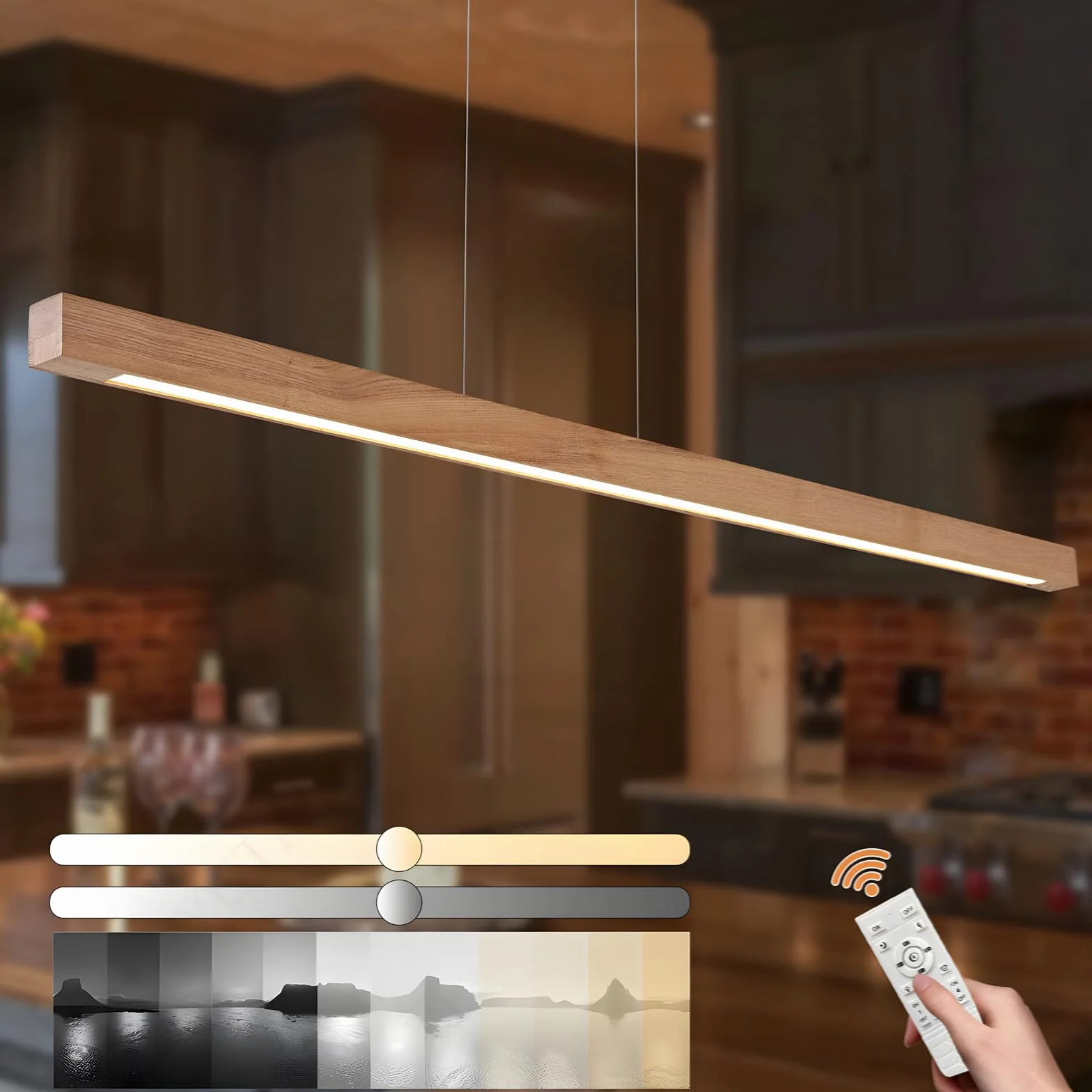 Lámpara De Araña Cuboides De Madera 100cm Regulable Control Remoto LED Colgante Ajustable 150cm