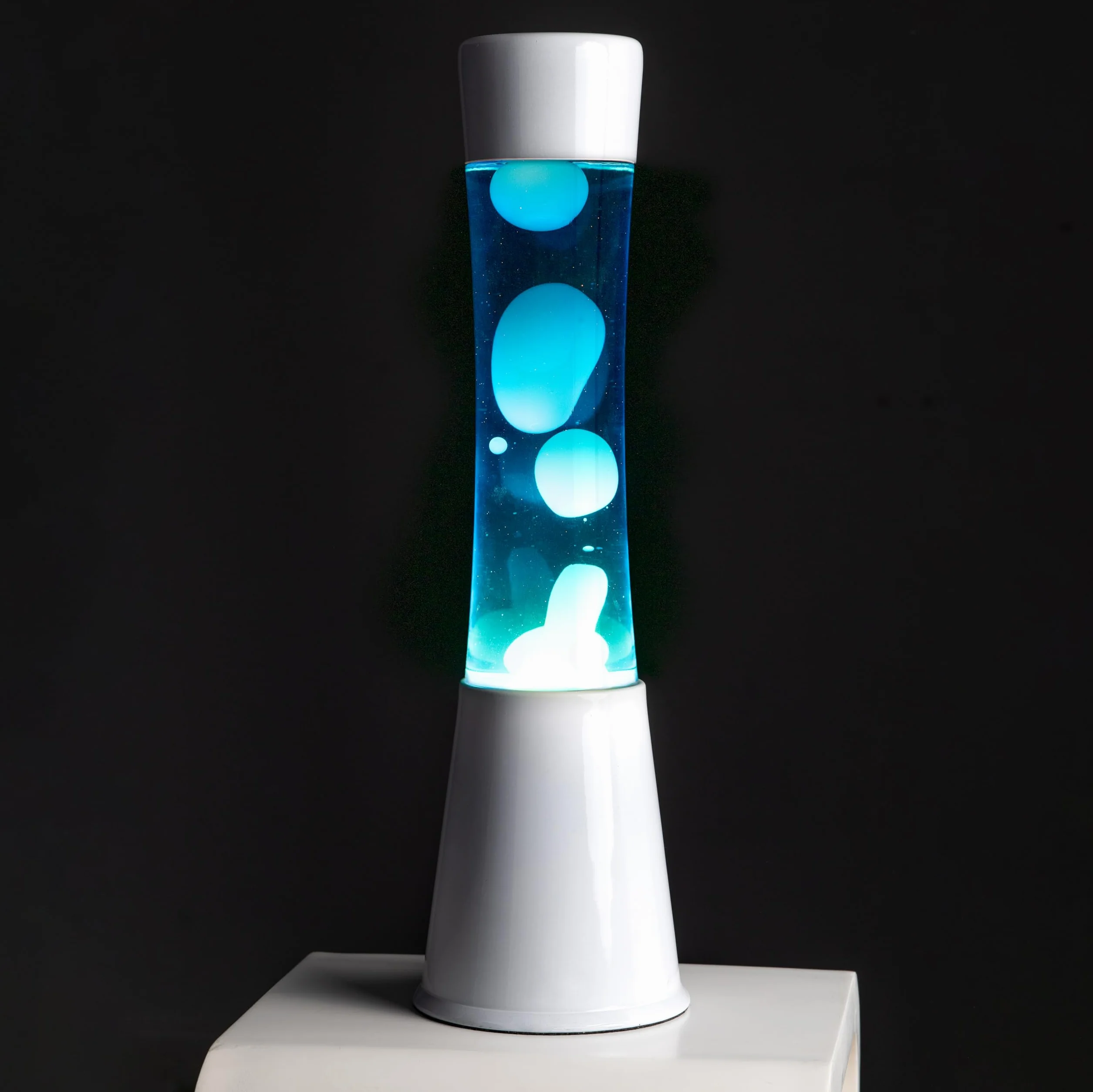 Fisura Lámpara de lava blanca y azul años 70 11x11x39,5 cm