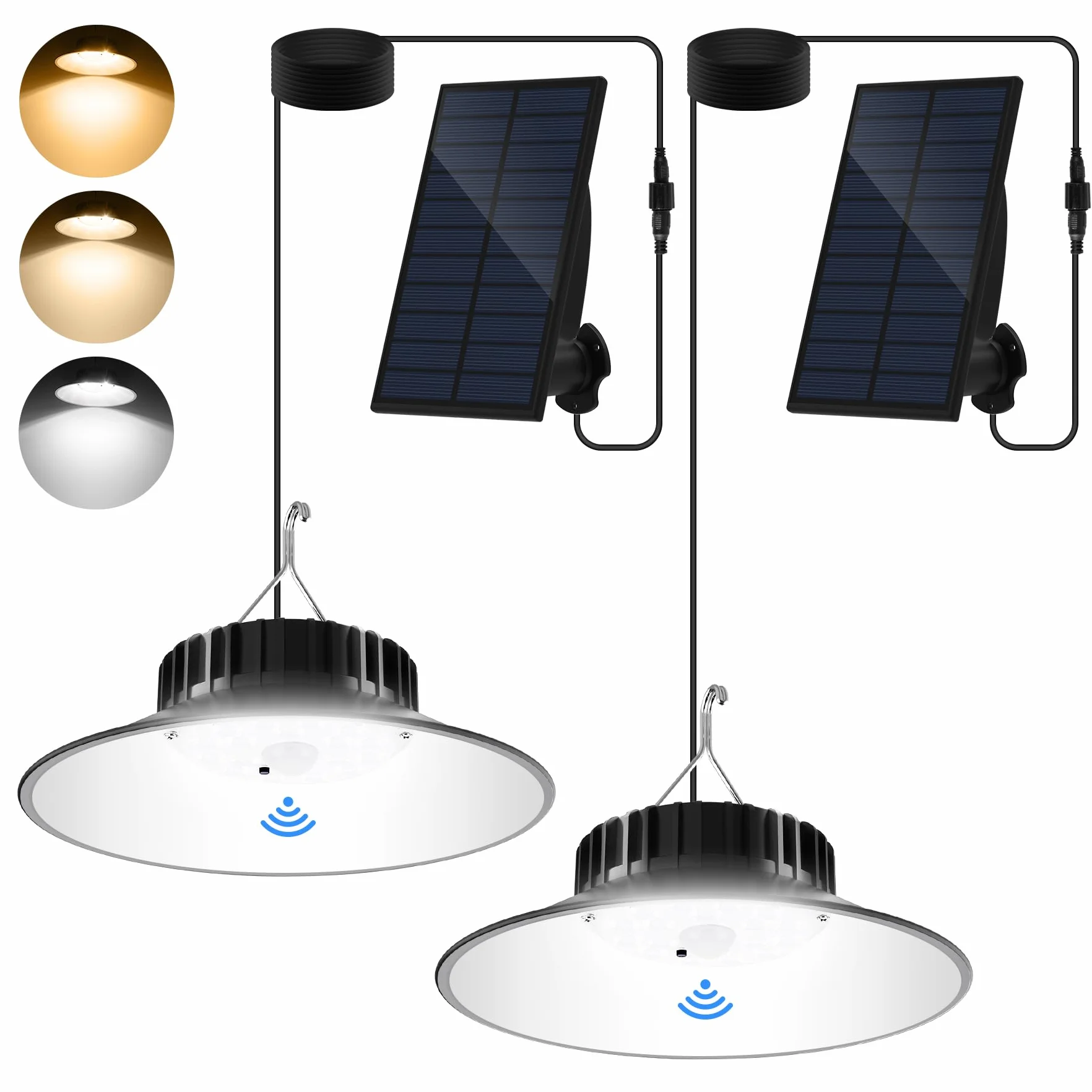 NATPOW Lámpara Colgante Solar con Sensor de Movimiento, 3 Colores Luces Solares Exteriores, IP65 Impermeable Luz Solar Colgante para Jardín Balcón Patio Terraza Porche, 2 Piezas