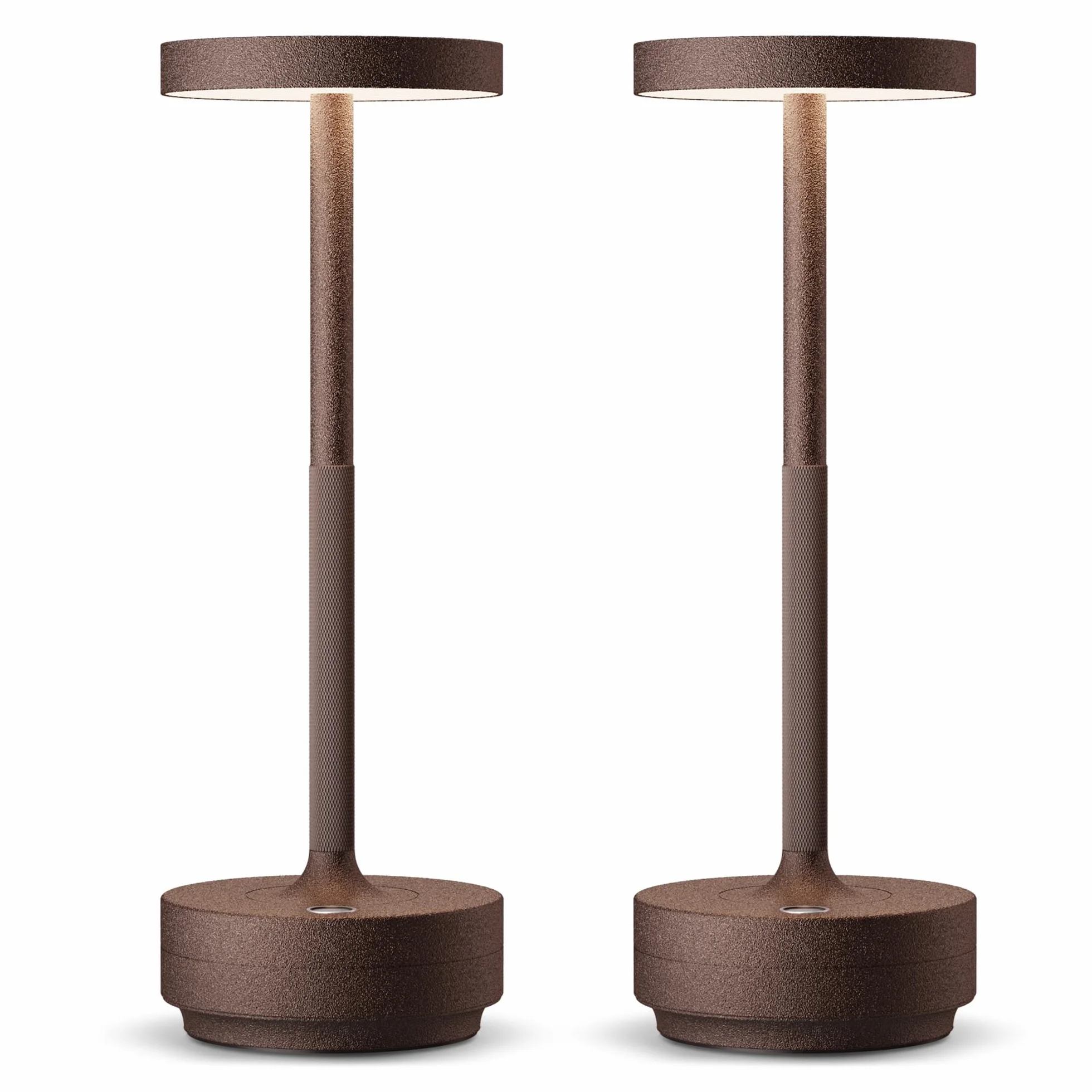 Lámpara de Mesa LED Recargable, 3 Colores de Luz con Regulación Continua, IP54 Impermeable, Batería 5000mAh, Diseño Metálico Moderno, con Función de Memoria para Interior y Exterior (2x Corten)