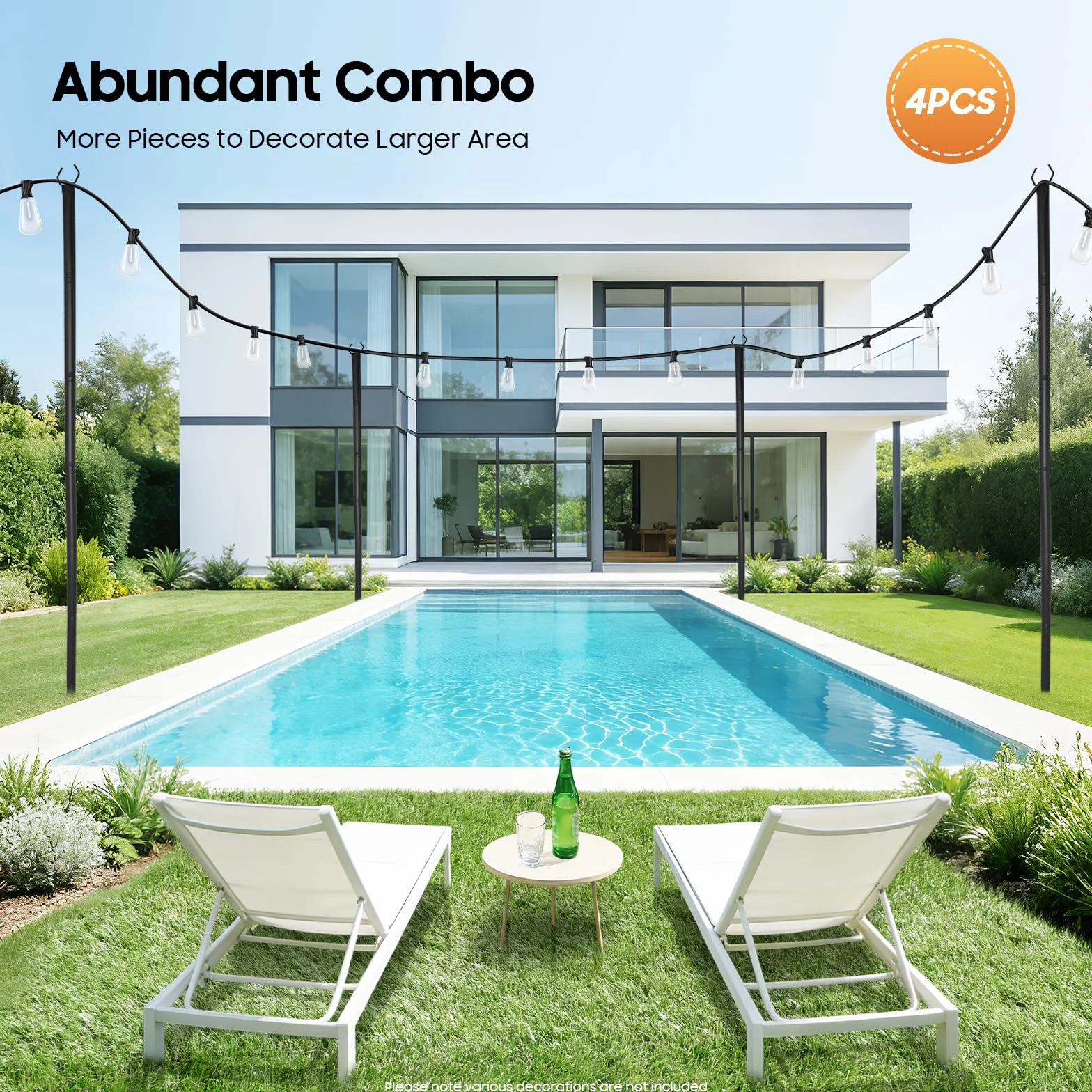 Gancho de Pastor, 4Pzs Postes de Luces de Cadena, Colgador de Pie con Base de 5 Puntas, Ajustable Estaca Jardín Resistente para Exteriores Patios Jardines Camping Iluminación Decoración