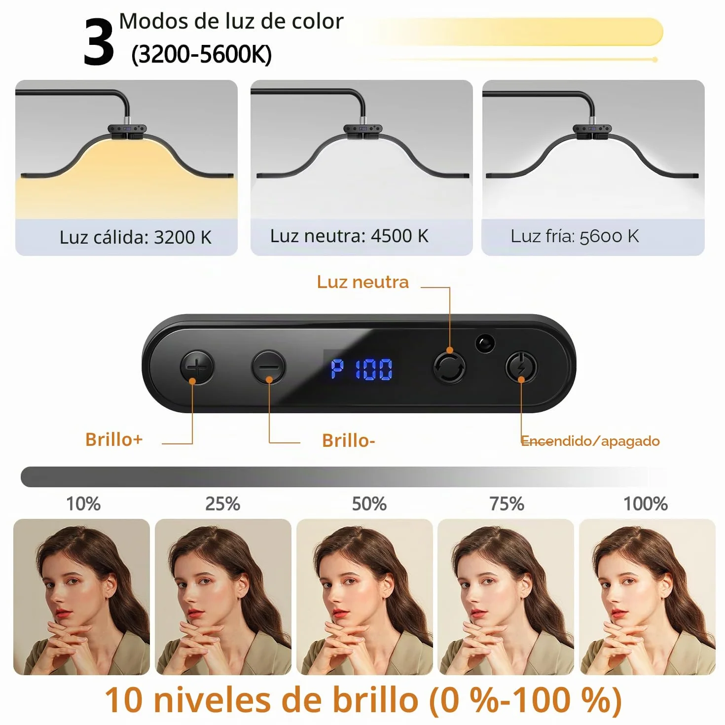 Nubes Lampara de Pie LED Anillo Belleza para Extensiones de Pestañas con Soporte Teléfono, Brillo y Altura Ajustables