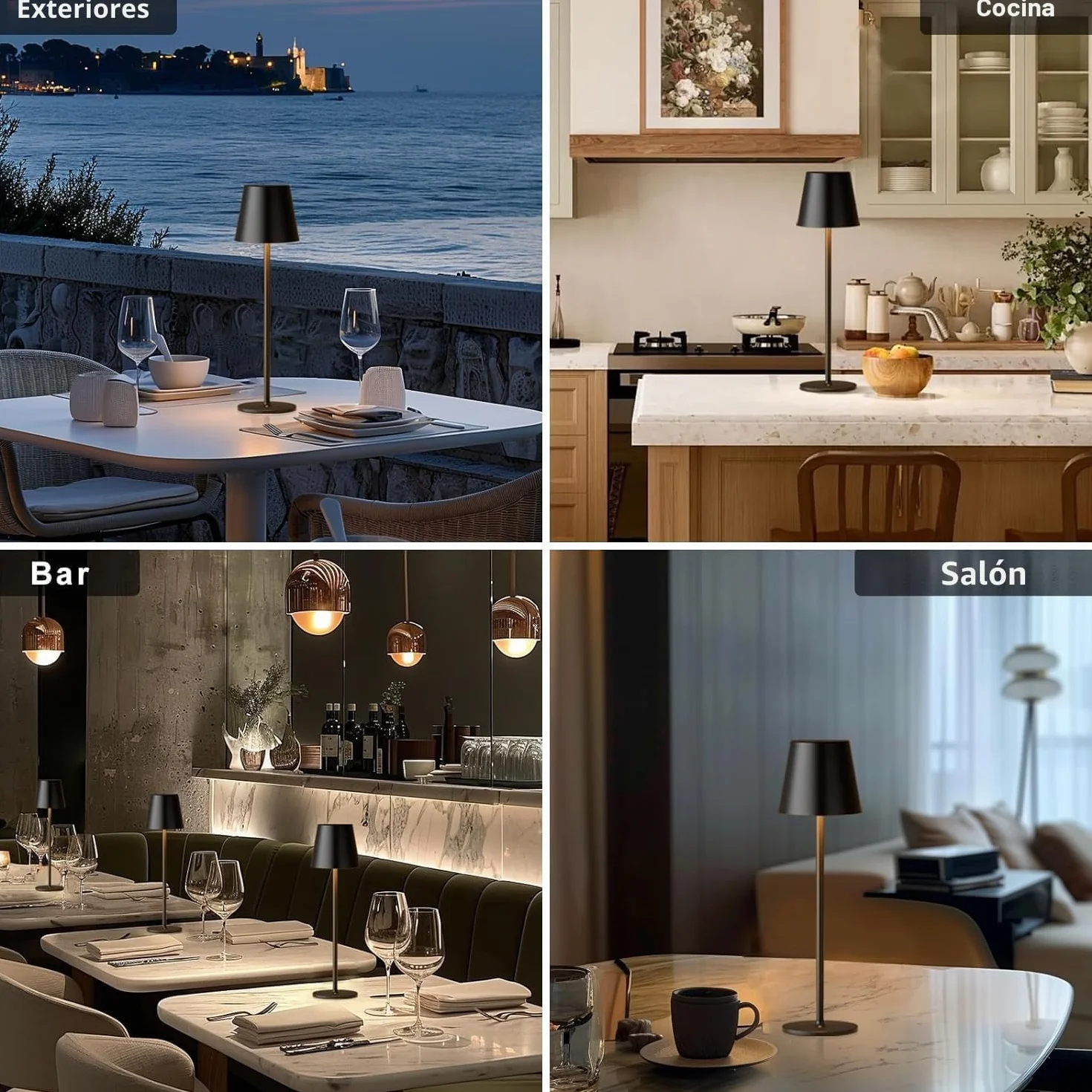 Lámpara de Mesa LED Recargable Inalámbrica con USB-C, IP44, 5600mAh, 5W, Negro
