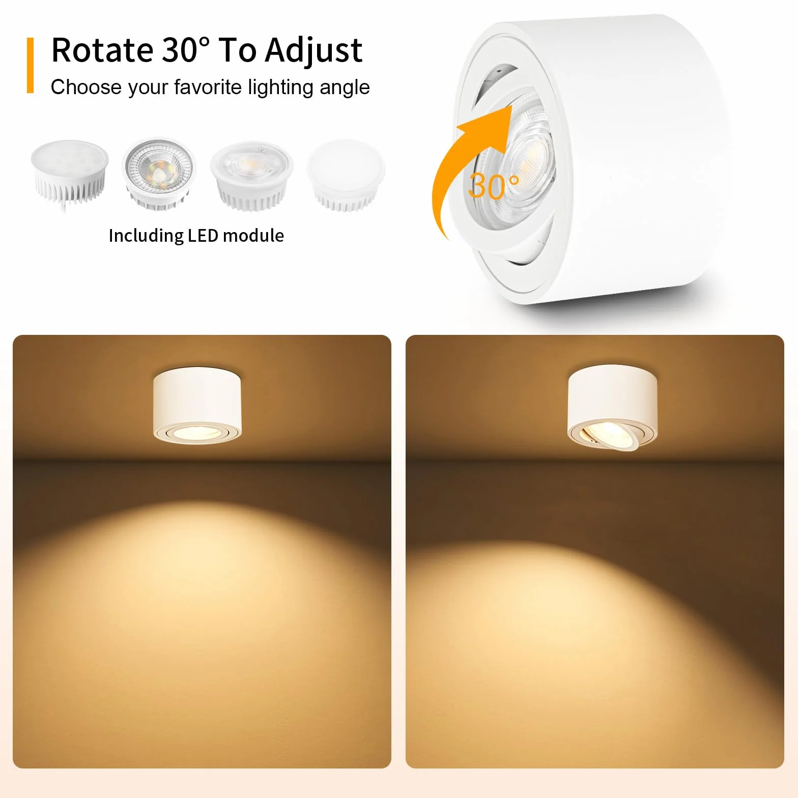 GeyouLux Foco LED Techo Regulable 5W Ø80x50mm Orientable 3000K/4000K/6500K 500LM 230V Aluminio Blanco Redondo 4 Piezas