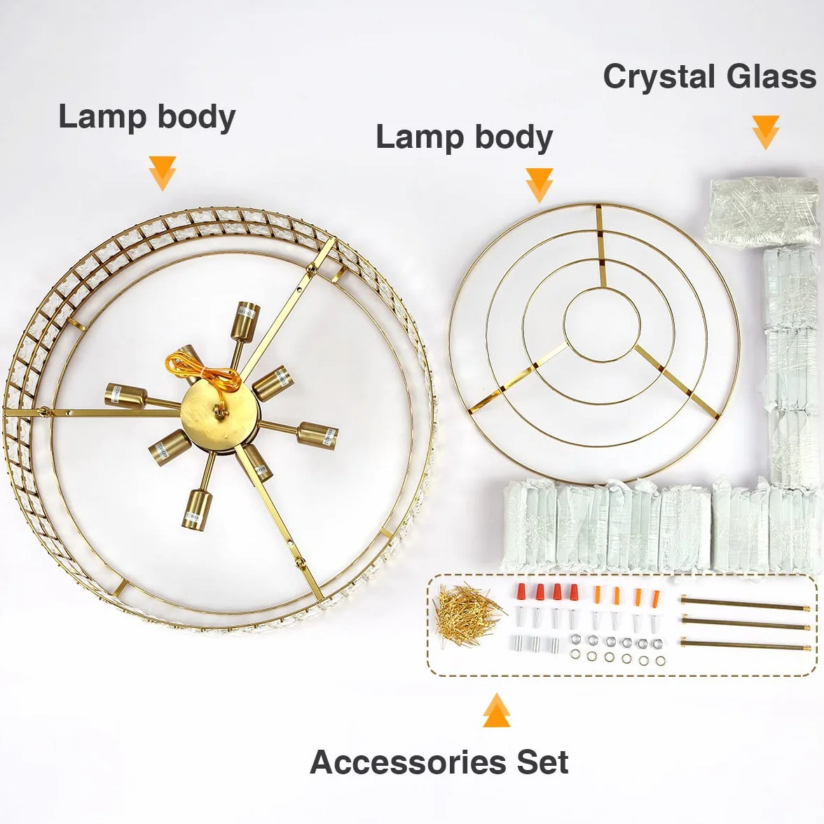 Lámpara de Araña Moderna de Cristal Dorado Colgante Redonda Ø75cm E14