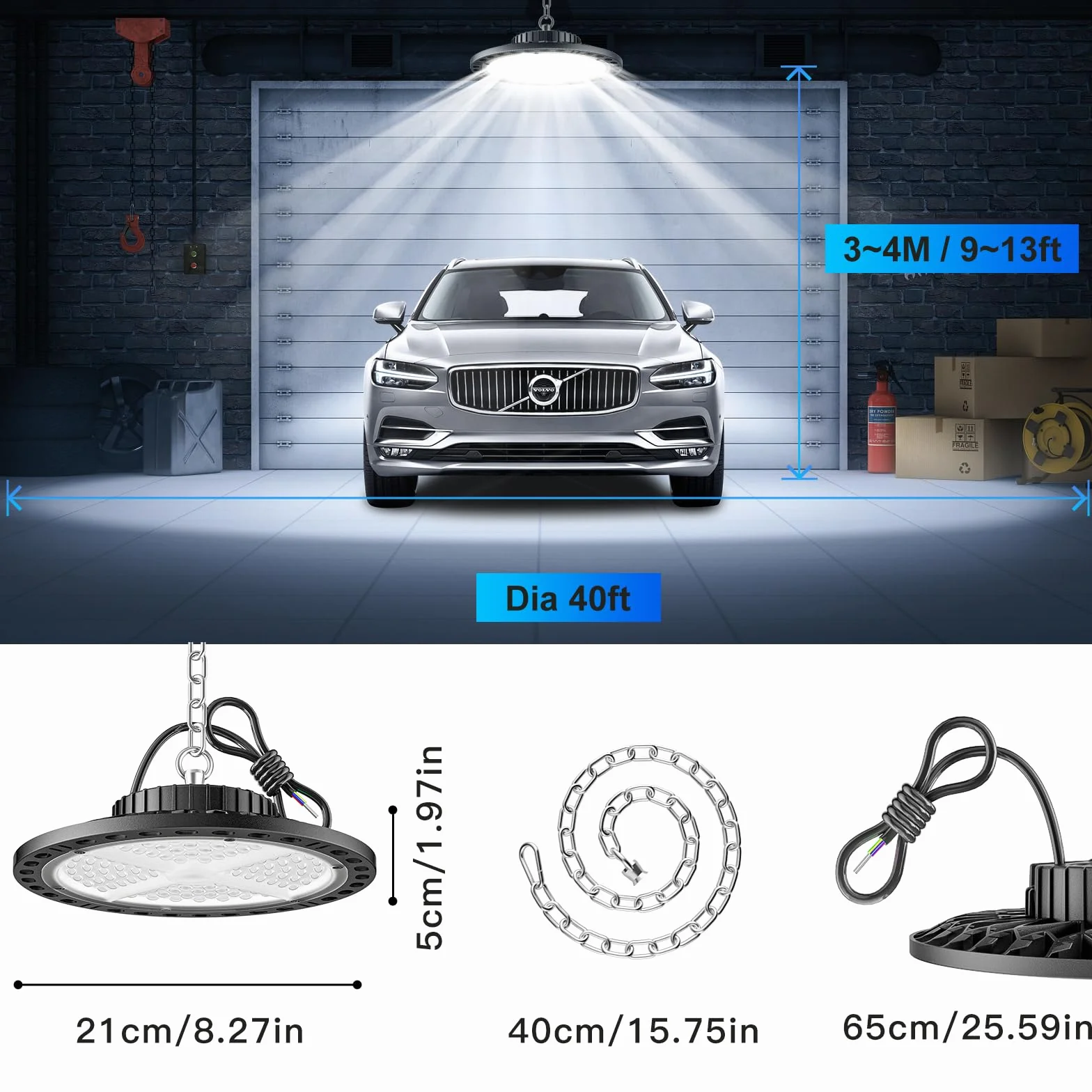 YIQIBRO 100W UFO Foco LED de Interior, 10000LM 7000K Blanco Frio Luz de Garaje,IP65 Impermeable Proyector LED Interior Industrial para Iluminação Comercial 2 Piezas