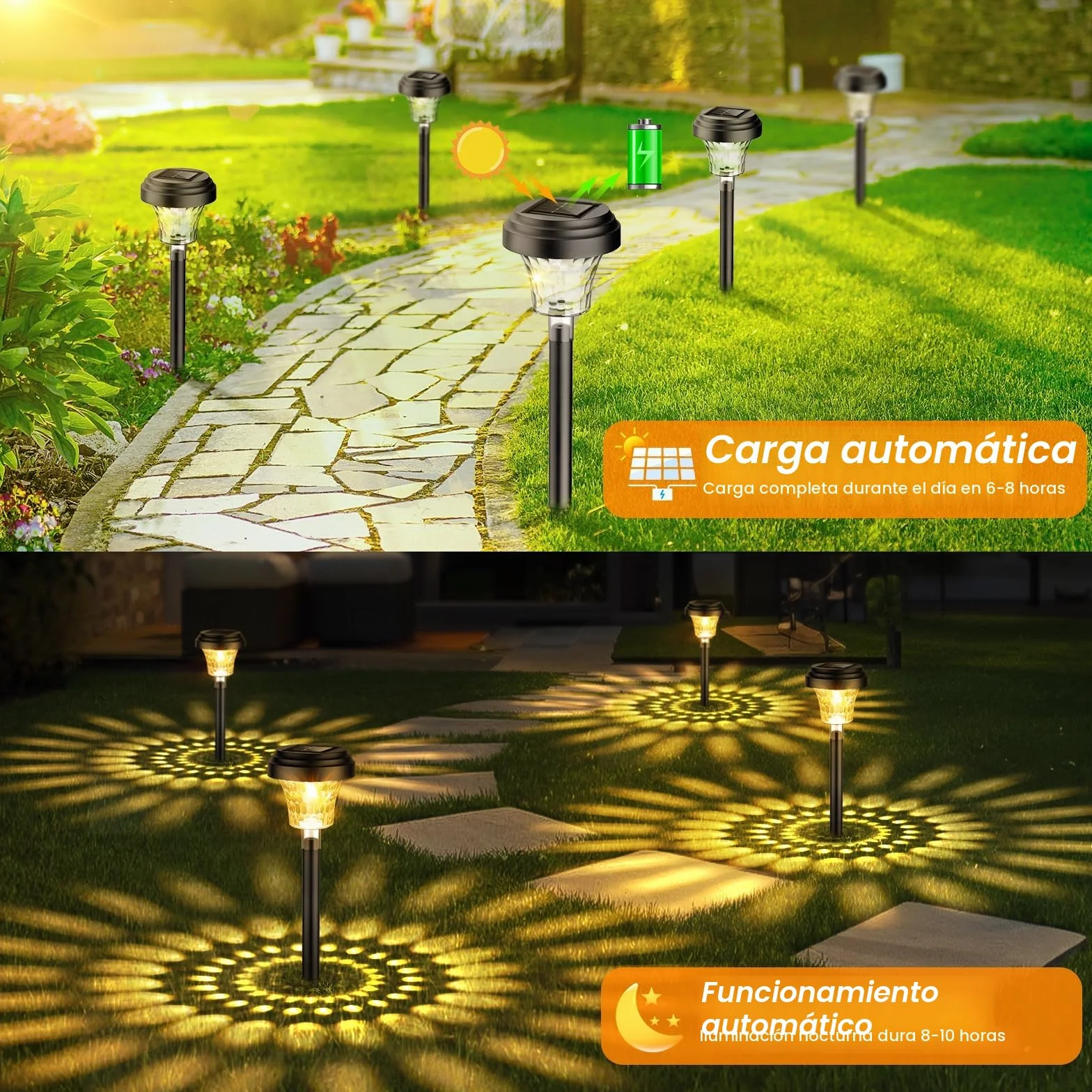 Lámpara solar exterior IP65 8 piezas luz cálida RGB jardín impermeable