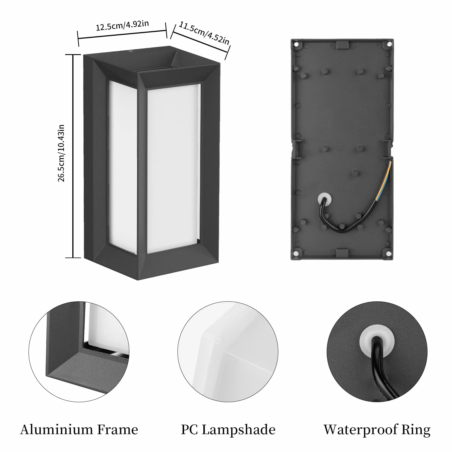 Klighten Apliques de Pared E27 Exterior Interior, Max 60W, IP65 Impermeable Luz de Pared, Moderno Lámpara de Pared para Entrada Terraza Ingresso, PC + Alluminio, Bombilla no Incluida, Negro