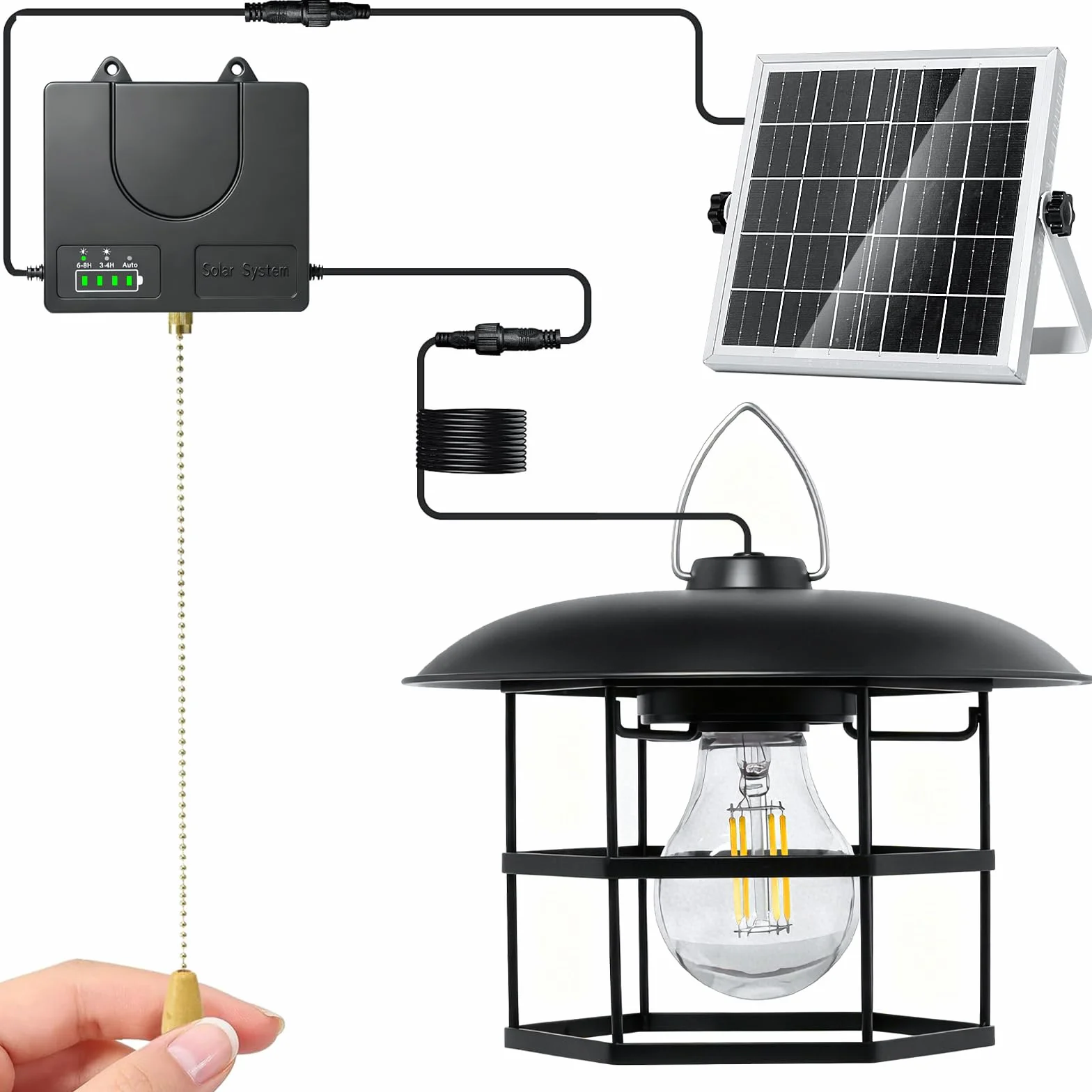 Lámpara Solar Colgante Exterior -3000ML Luz solar exterior con Cuerda de Tracción, Luces Solares Colgantes con 3 Modes, IP65 Impermeable, Lampara solar Exteriors para Jardín Patio Pérgola