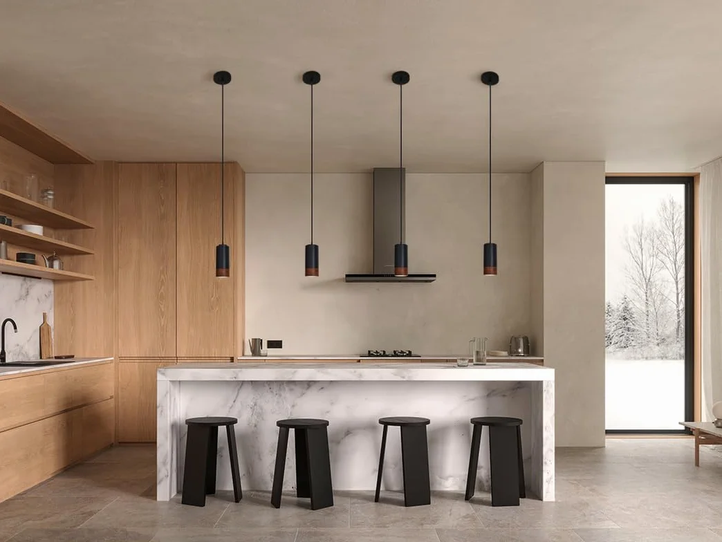 Lámpara Colgante de Madera Vintage Cilindro Negro GU10 Aluminio Industrial para Cocina Comedor Salón