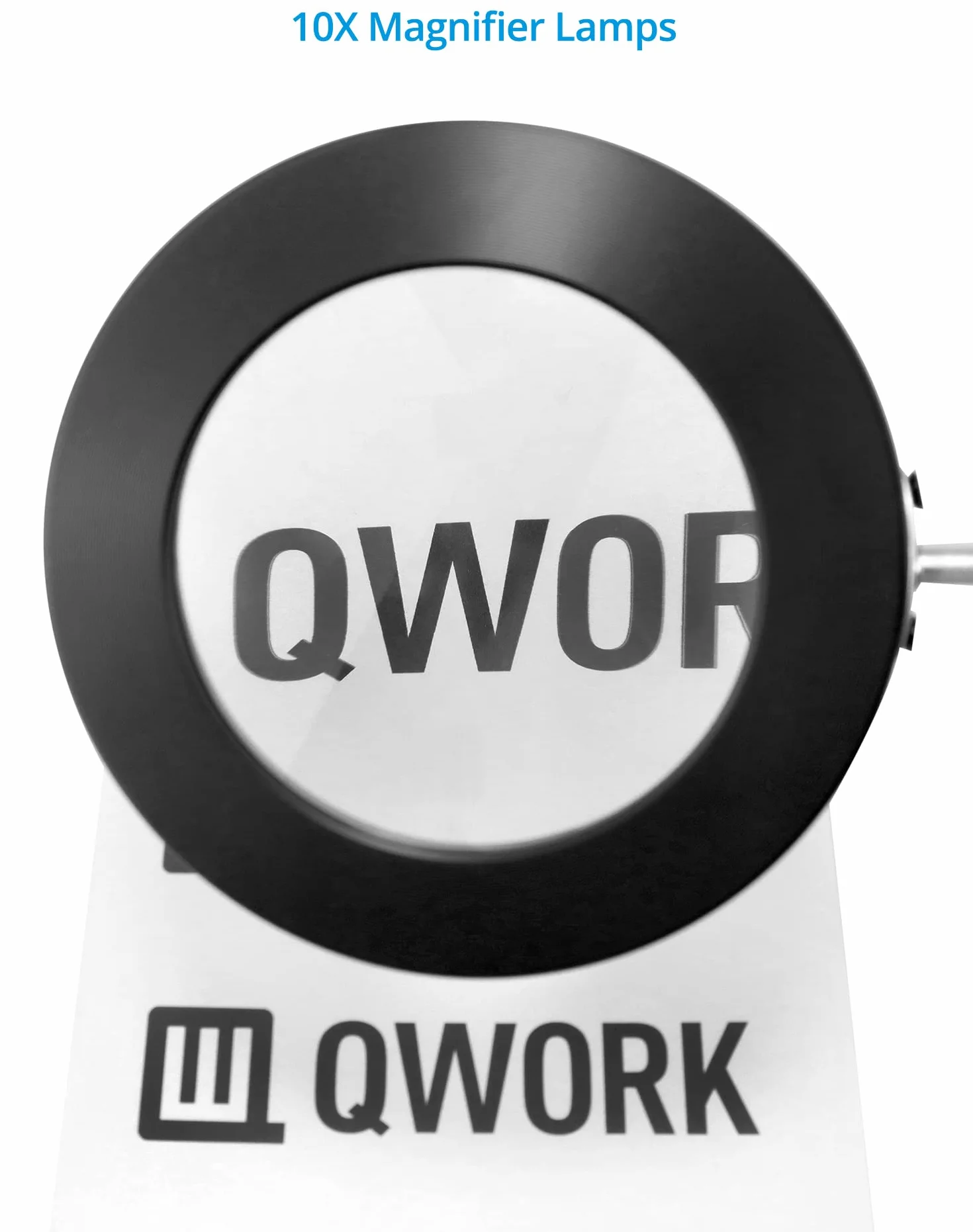 QWORK® LED de Lupa con Abrazadera y Base, lámparas de Aumento 10X, 3 Modos de Color y 10 Brillos Regulables, lámpara de Brazo Giratorio Ajustable, Negro