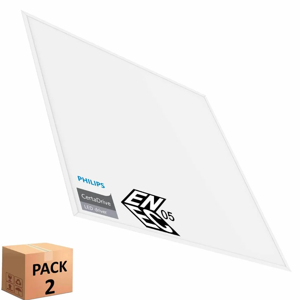 Pack Panel LED 60x60 cm 40W 2 Unidades Falso Techo Driver Philips CertaDrive UGR19 4380 lúmenes Luz Natural 4000K