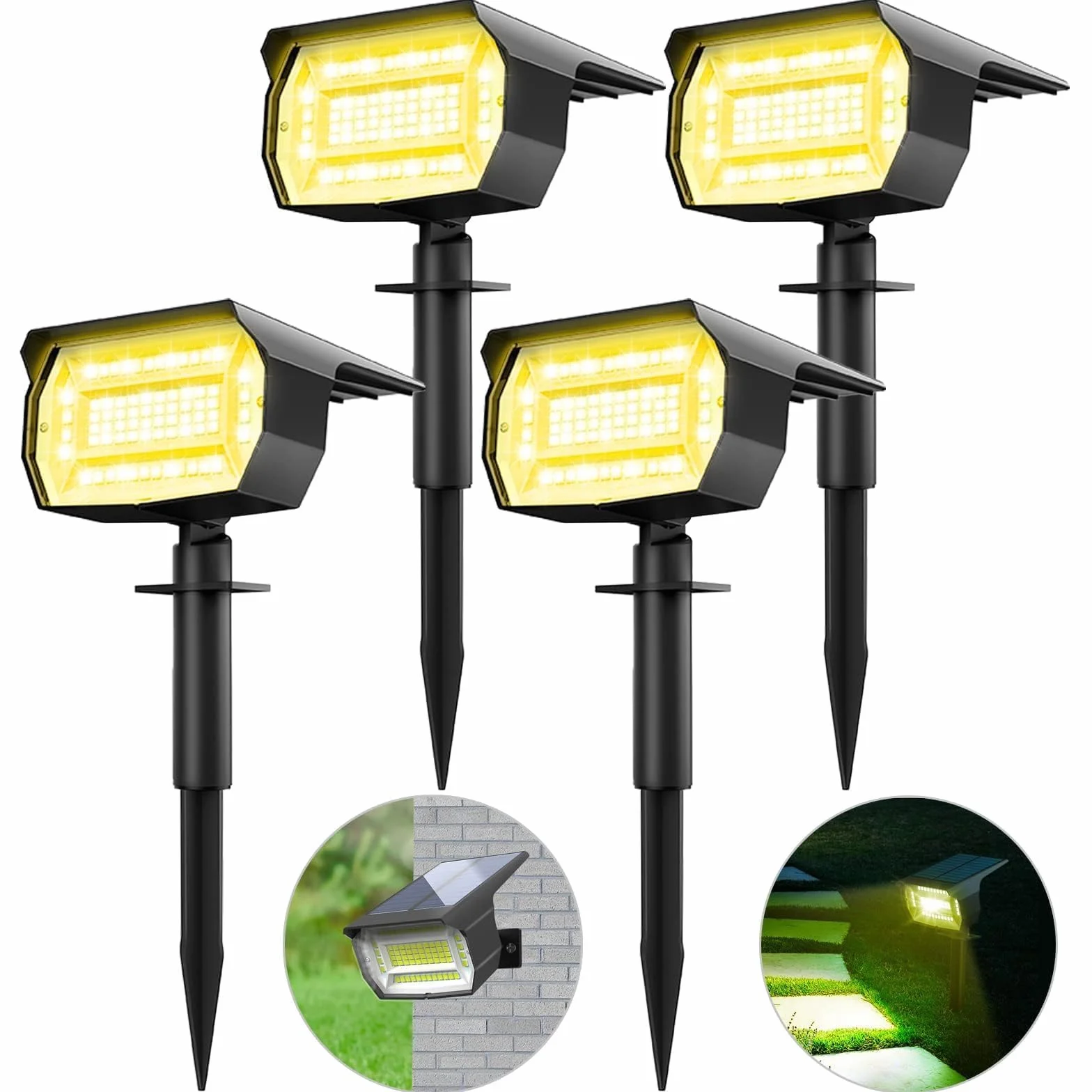 LOTMOS Luces Solares LED Exterior Jardin 4 Paquete 72LED IP65 Blanco Calido