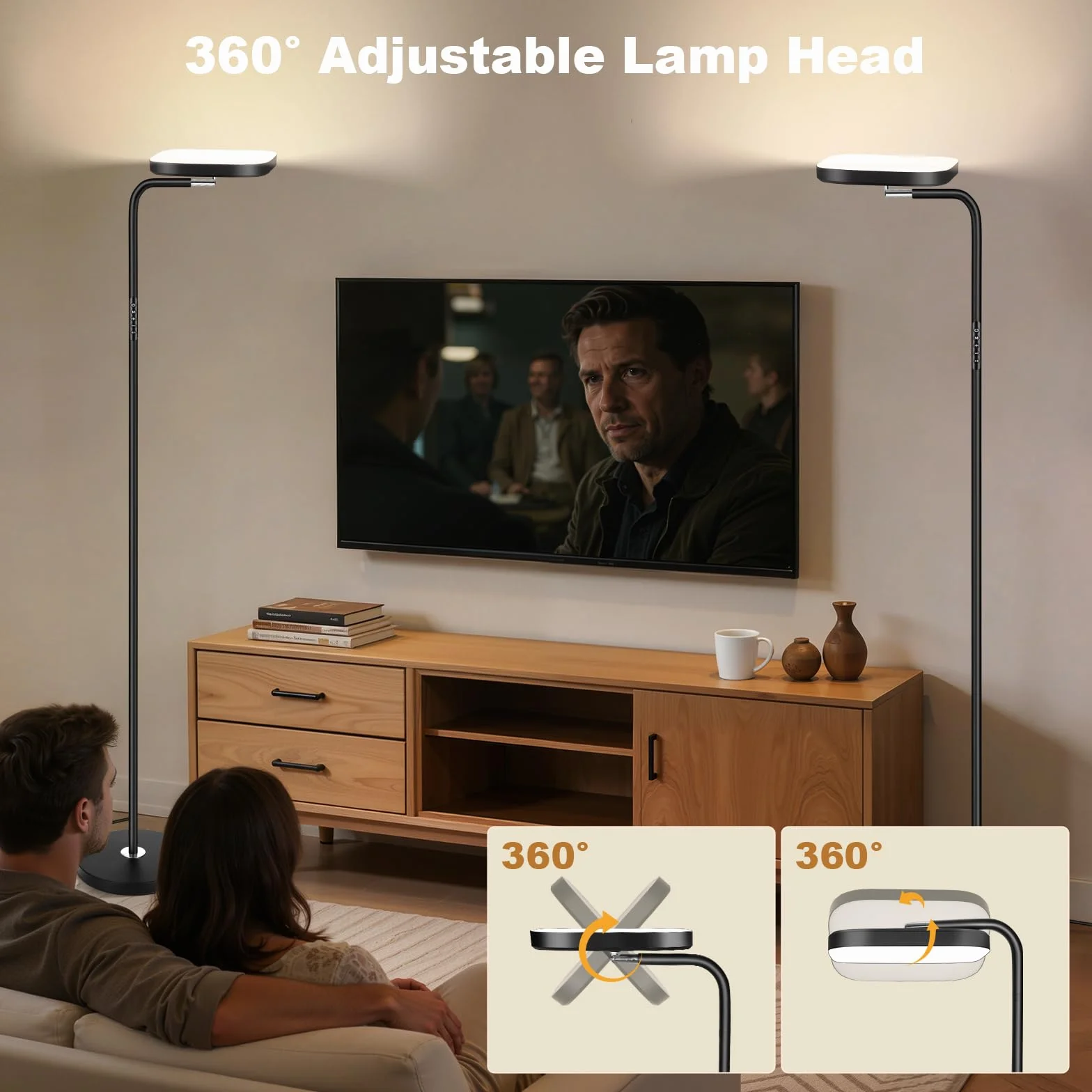 Lámpara de Pie LED Regulable 36W 3200LM 5 Temperaturas Color Control Táctil Mando Negro