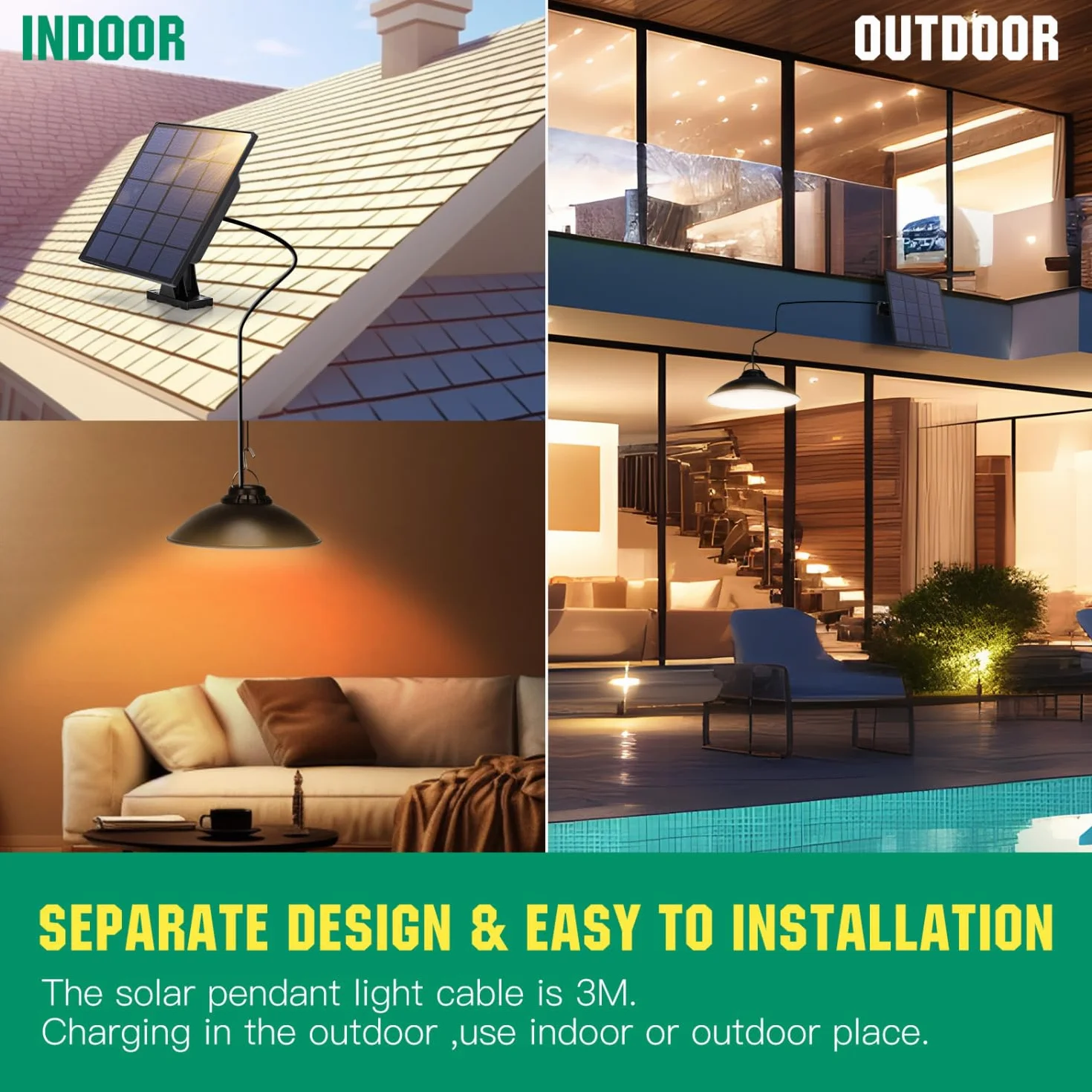 Aigostar - Luz solar exterior con mando a distancia,batería de gran capacidad y resistente al agua IP65, regulable, Lámpara de techo solar con cable de 3 m para jardín/interior/exterior
