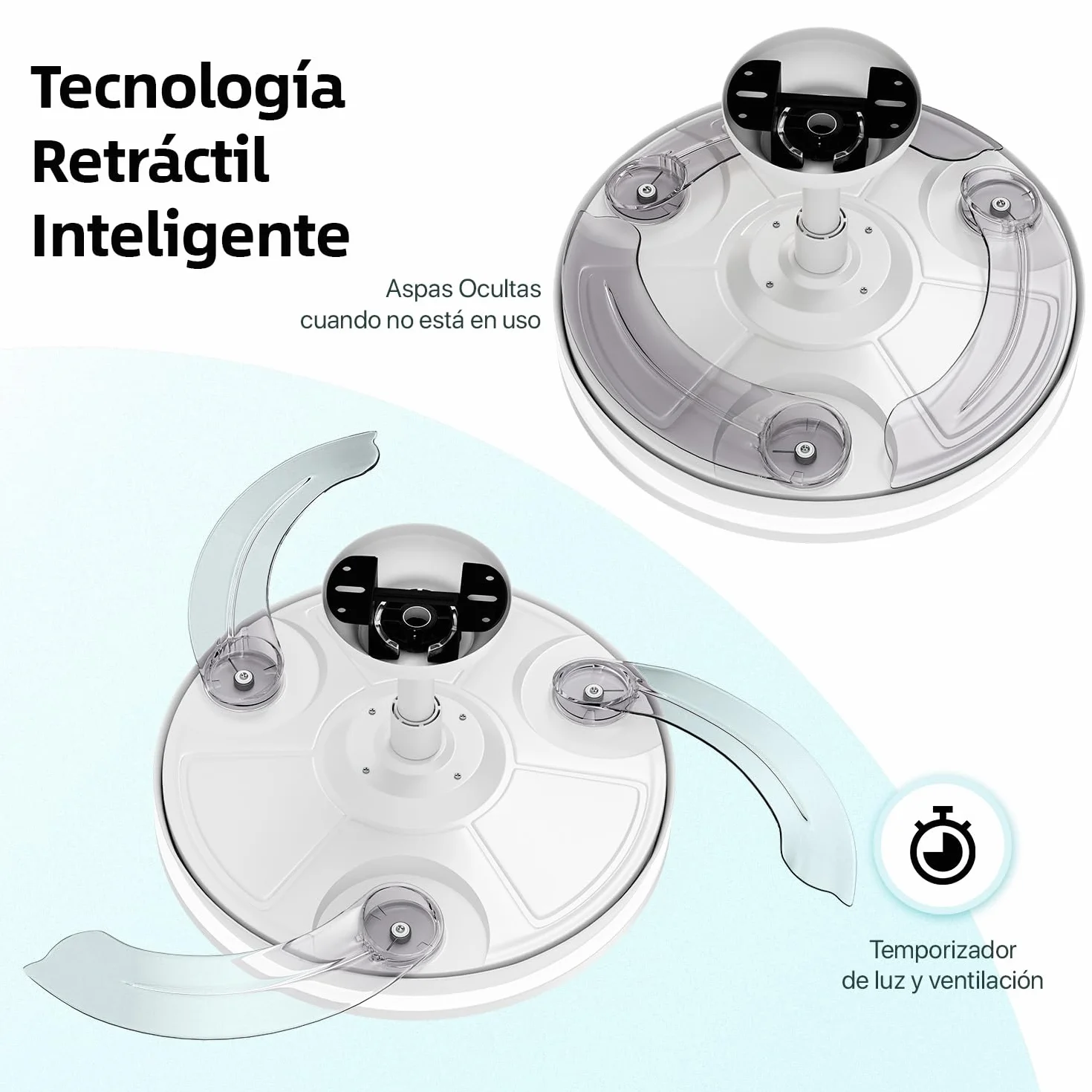 LEDUNI Ventilador con Luz LED 72w 7590LM con mando a distancia, Motor DC temporizador, 6 velocidades, aspas retráctiles, 3 temperaturas de luz, función verano-invierno Silencioso (Blanco)