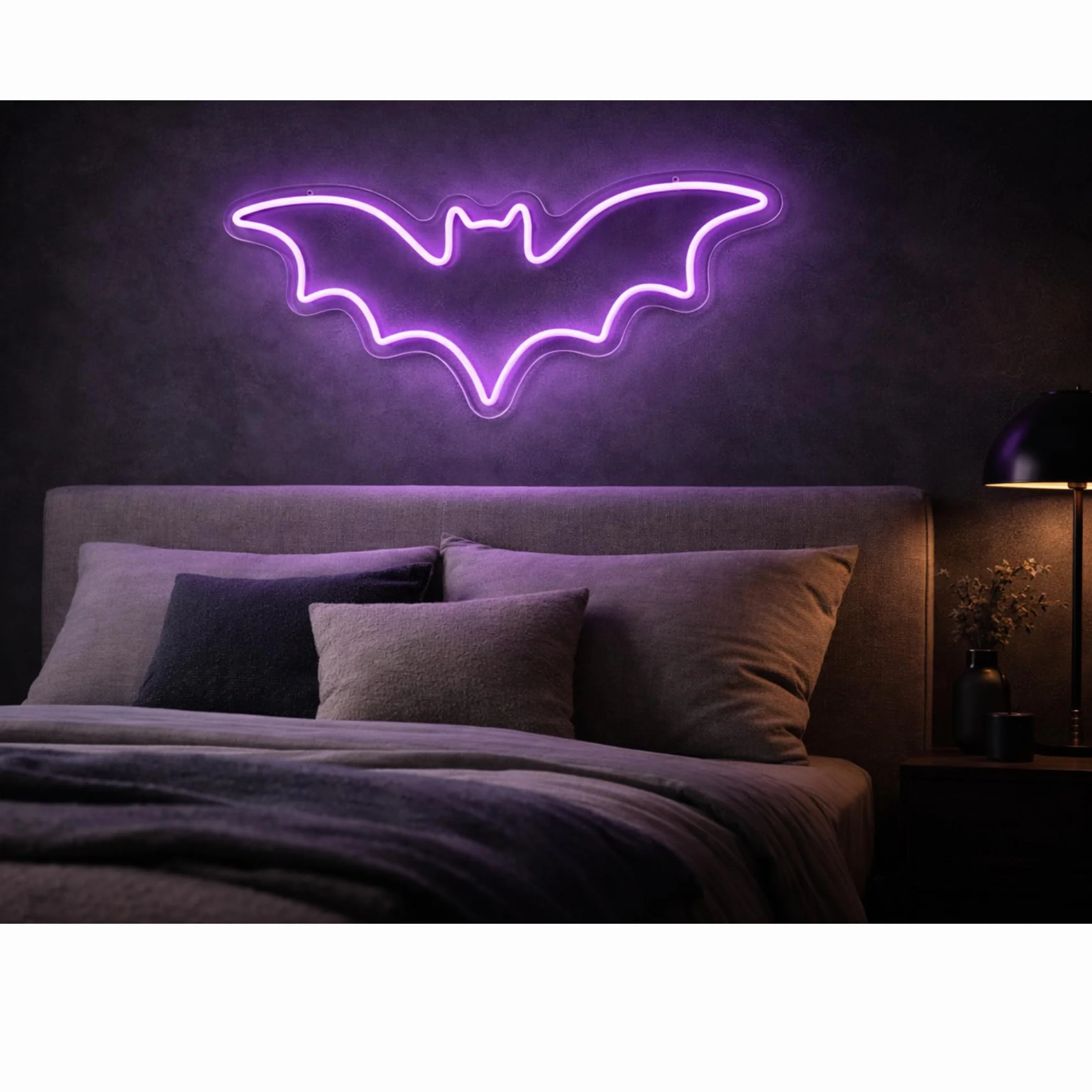 Neón Murciélago LED Grande (50x20 cm) | Cartel Luminoso Dimerizable Gaming Profesional | Decoración Setup Streamer