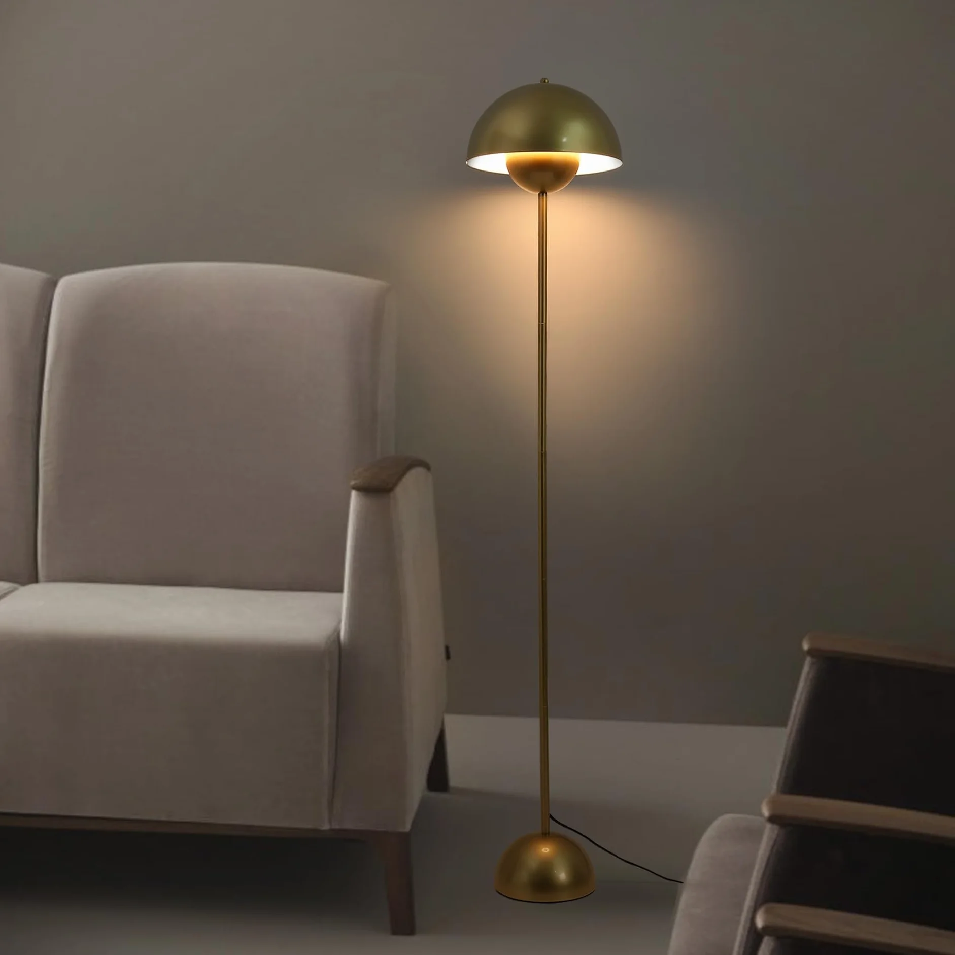 Alpinaluz Lámpara de Pie Dorada Aluminio Pantalla Forma Parabólica Abovedada E27 Estilo Clásico Moderno Nórdico para Salón Comedor