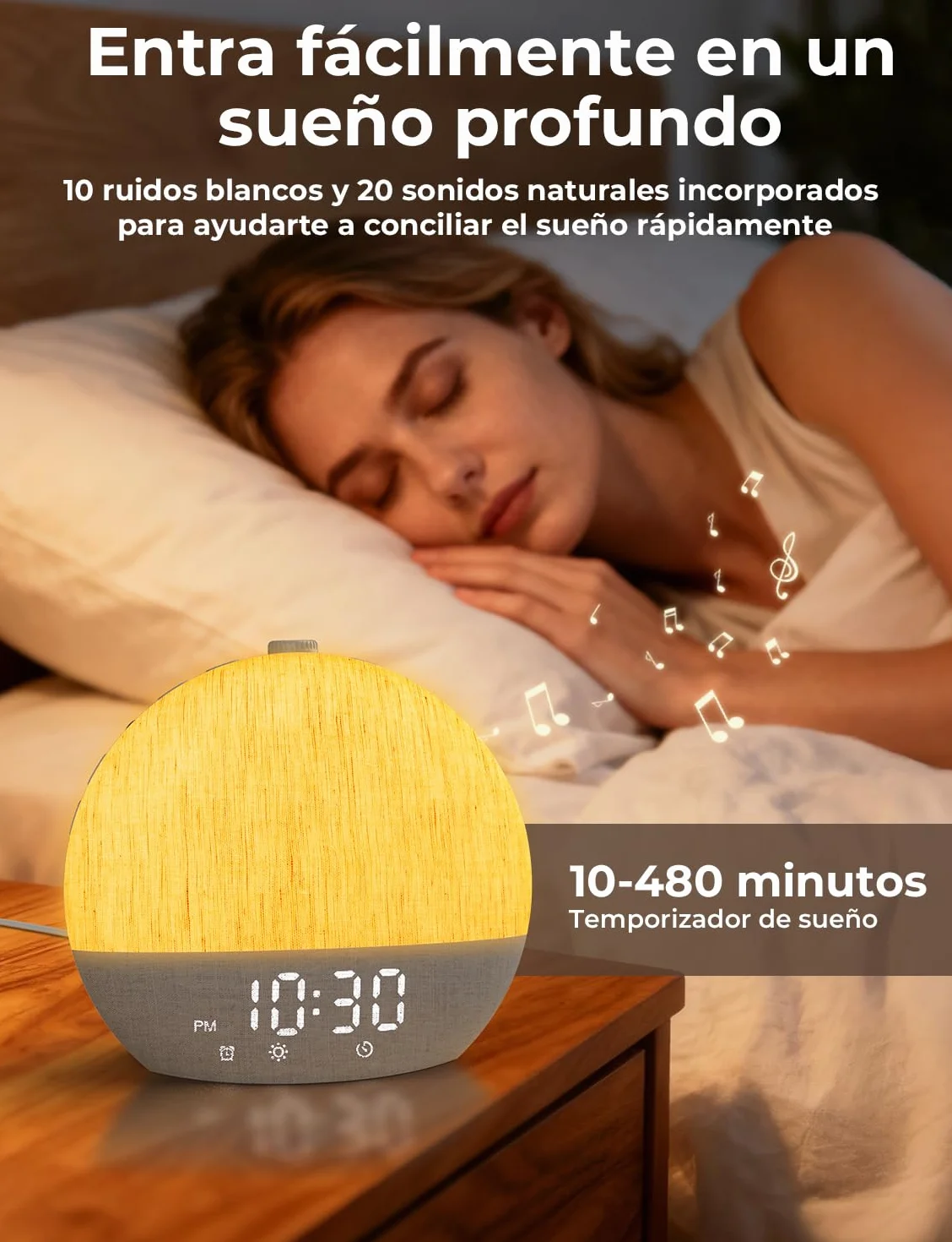 LIORQUE Despertador Amanecer, Despertador Luz Natural Simulación de Amanecer, 17 Modos de Luz, 30 Sonidos Relajantes, Modo de Ayuda para Dormir, Conexión Bluetooth, Función Alarma y Snooze