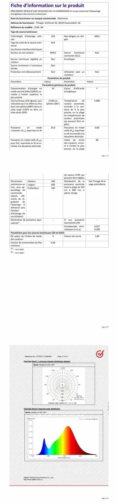 MantoLite LED Lámpara de Pared 60CM 24W IP44 6000K Negro Mate Aplique para Baño y Cuadros