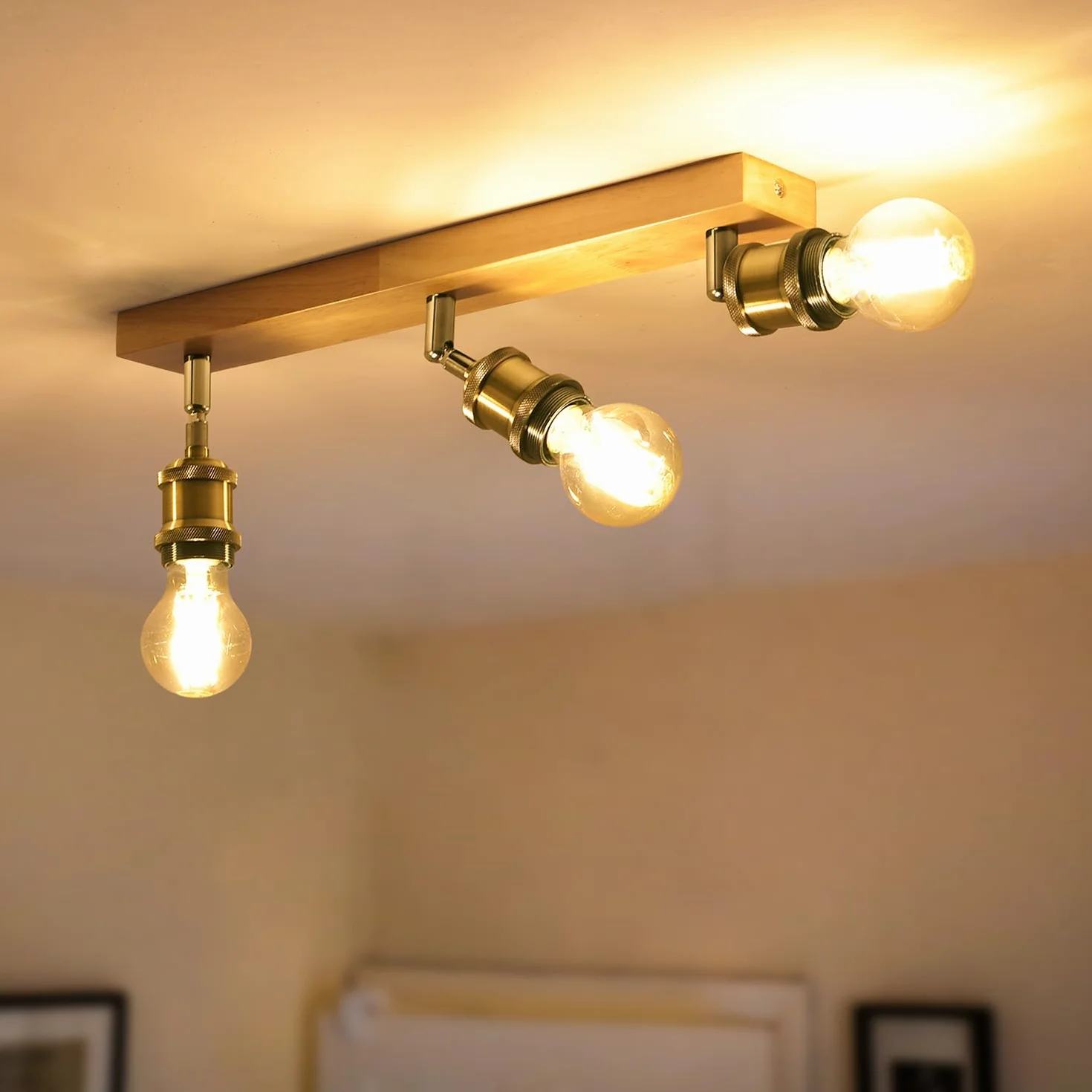 ANWIO Lámpara de Techo Retro 3 Vías E27 LED 40W 1080 Lúmenes Bronce Ajustable