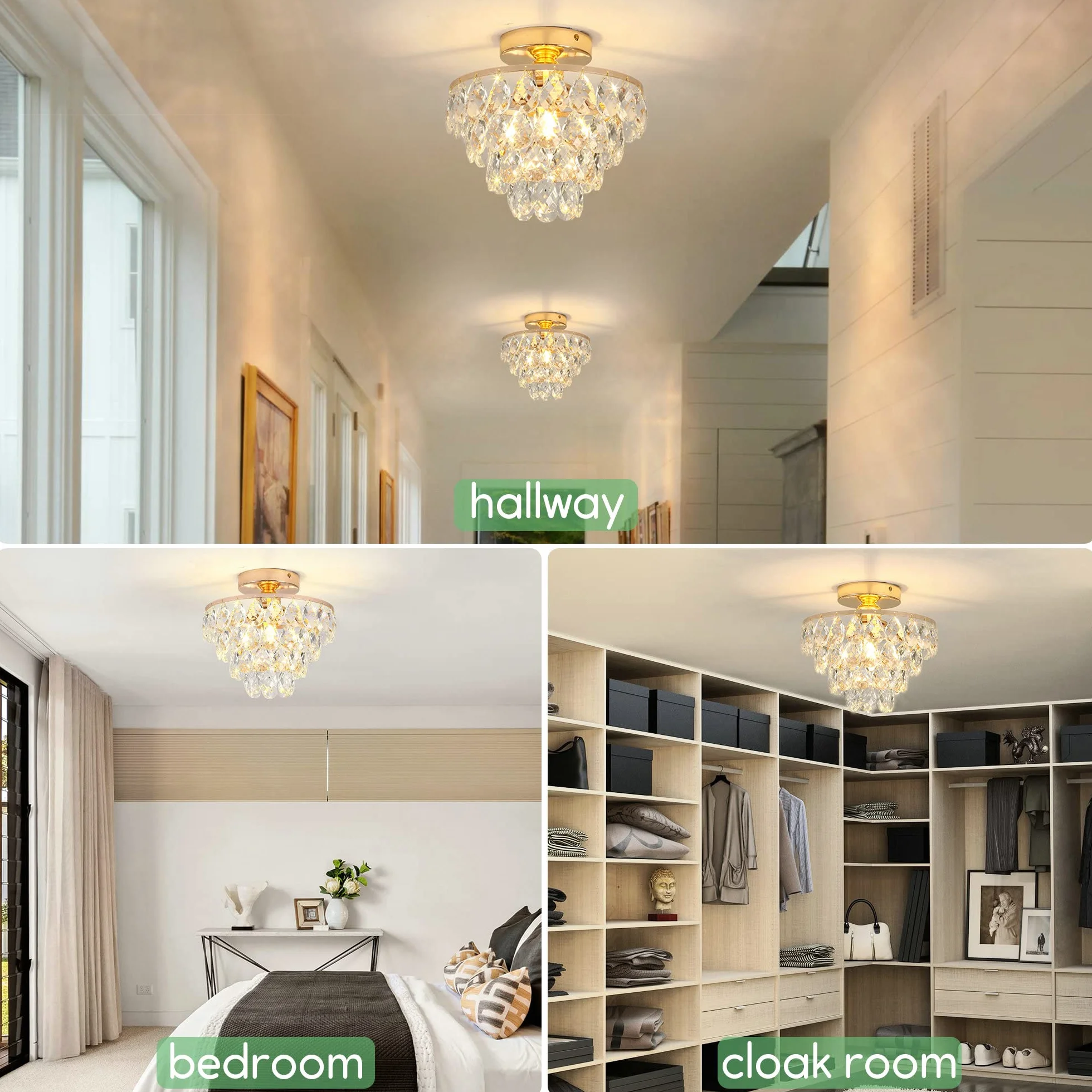 Mini Lámpara De Techo De Cristal Pequeña, Moderna Para Pasillo, Accesorios De Iluminación De Techo, Lámpara De Araña Salón (Oro)