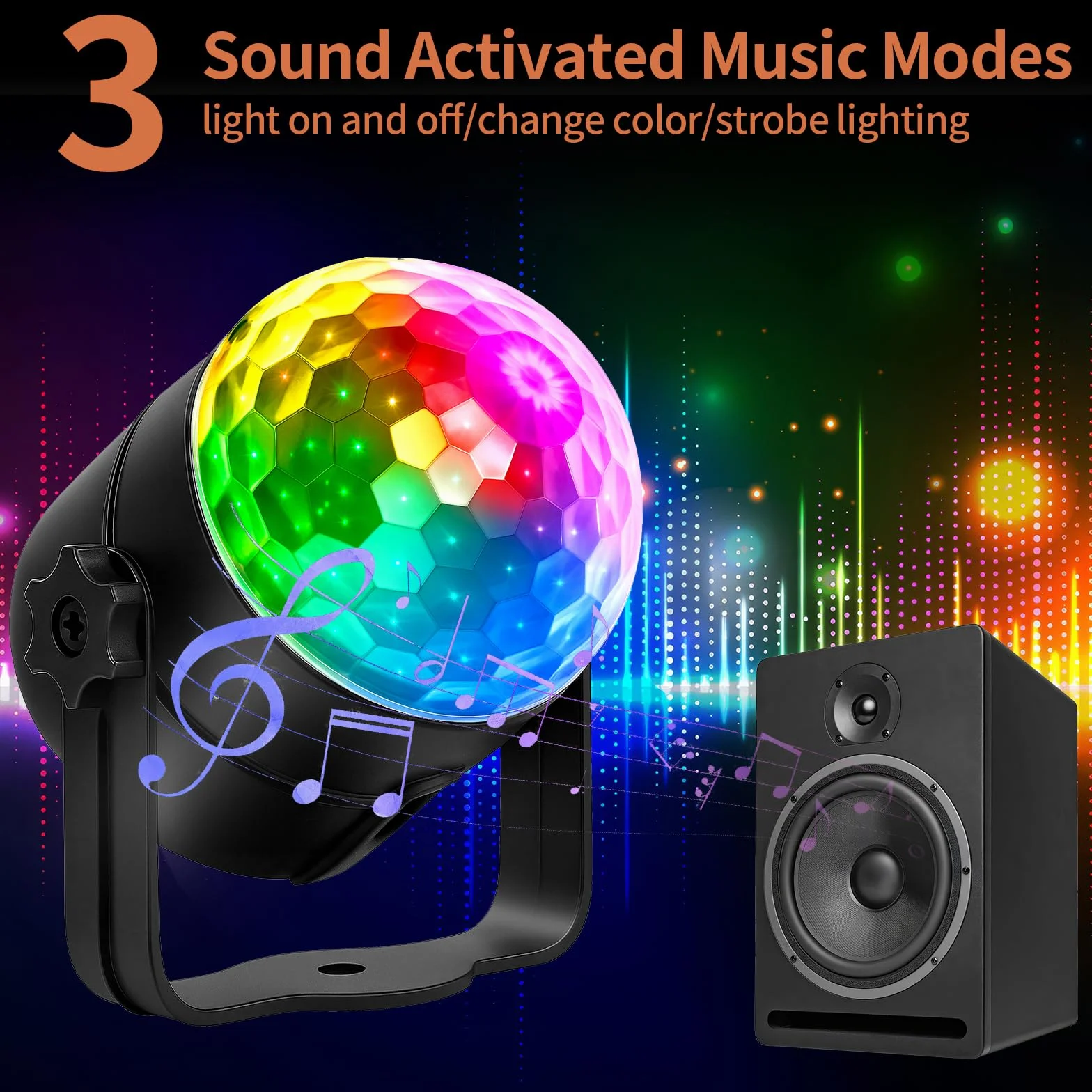 COIDEA Bola de discoteca activada por sonido, con luces LED RGB 3 W efecto estroboscópico, para DJ, espectáculo baile, el hogar, habitación, fiestas, cumpleaños, boda, club, pub, mando a distancia