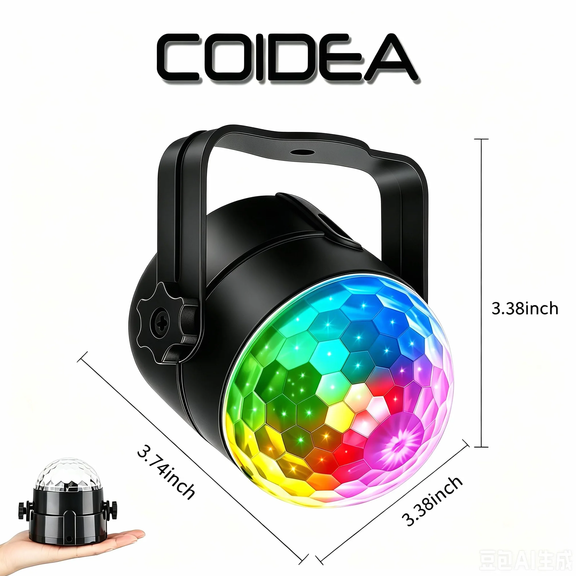 COIDEA Bola de discoteca activada por sonido, con luces LED RGB 3 W efecto estroboscópico, para DJ, espectáculo baile, el hogar, habitación, fiestas, cumpleaños, boda, club, pub, mando a distancia