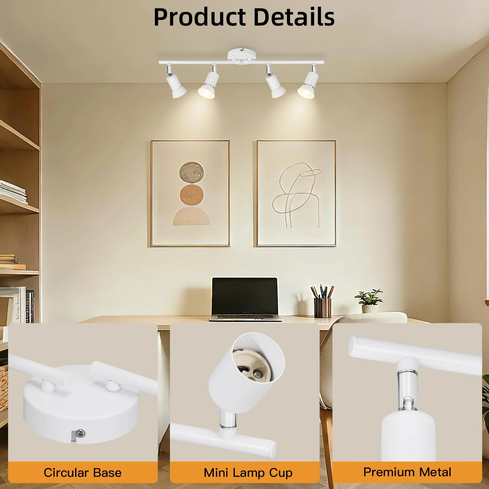 Ketom GU10 Focos Techo Blanco, Lampara Focos Techo con 4 Focos Orientable, Moderno Plafón LED Para Interiores Giratorio, Industrial Para Dormitorio, Pasillo, Cocina, Sin Bombilla