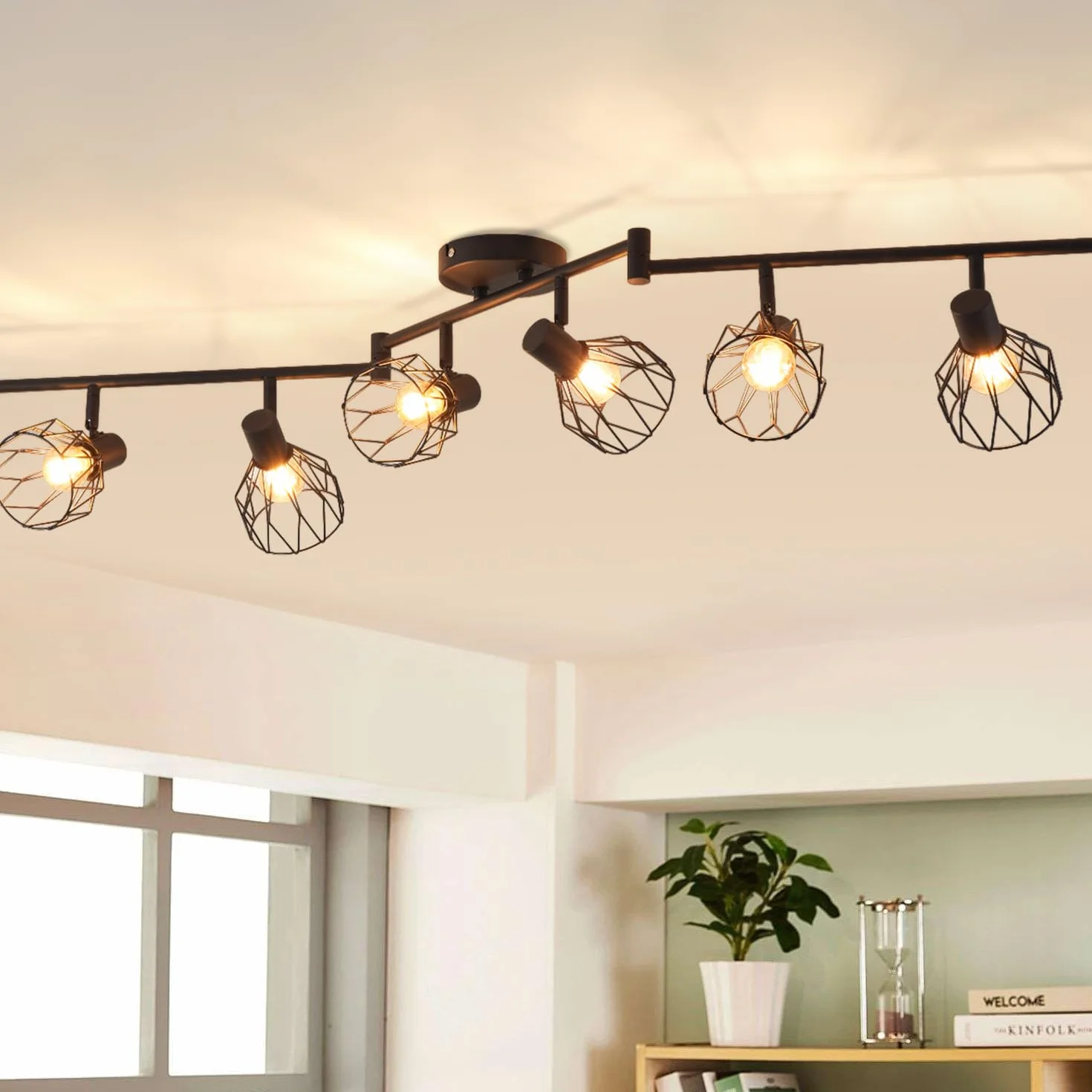 ANWIO Lámpara de Techo LED 6 Bases E14 Giratoria Negra para Interior Dormitorio Pasillo Cocina