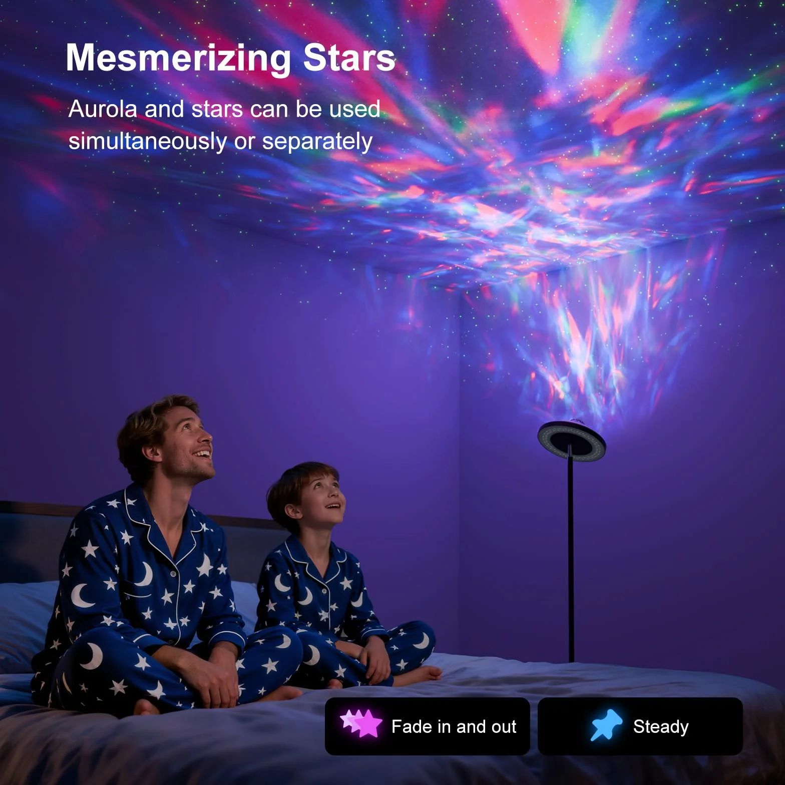 DUSKTEC Lámpara de Pie LED Inteligente para Salón | Proyector de Estrellas y Luz de Lectura | Regulable con Mando a Distancia y Temporizador | Lámpara de Pie para Dormitorio Infantil y Oficina