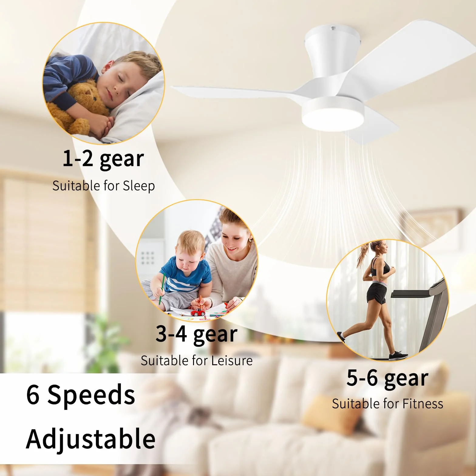 Ventilador de Techo con Luz 80cm, con Mando y App, Motor DC Silencioso, 6 Velocidades, Verano/Invierno, Memoria, Regulable 3000K-6000K, Temporizador, para Techos Bajos Dormitorio Salón Comedor Cocina