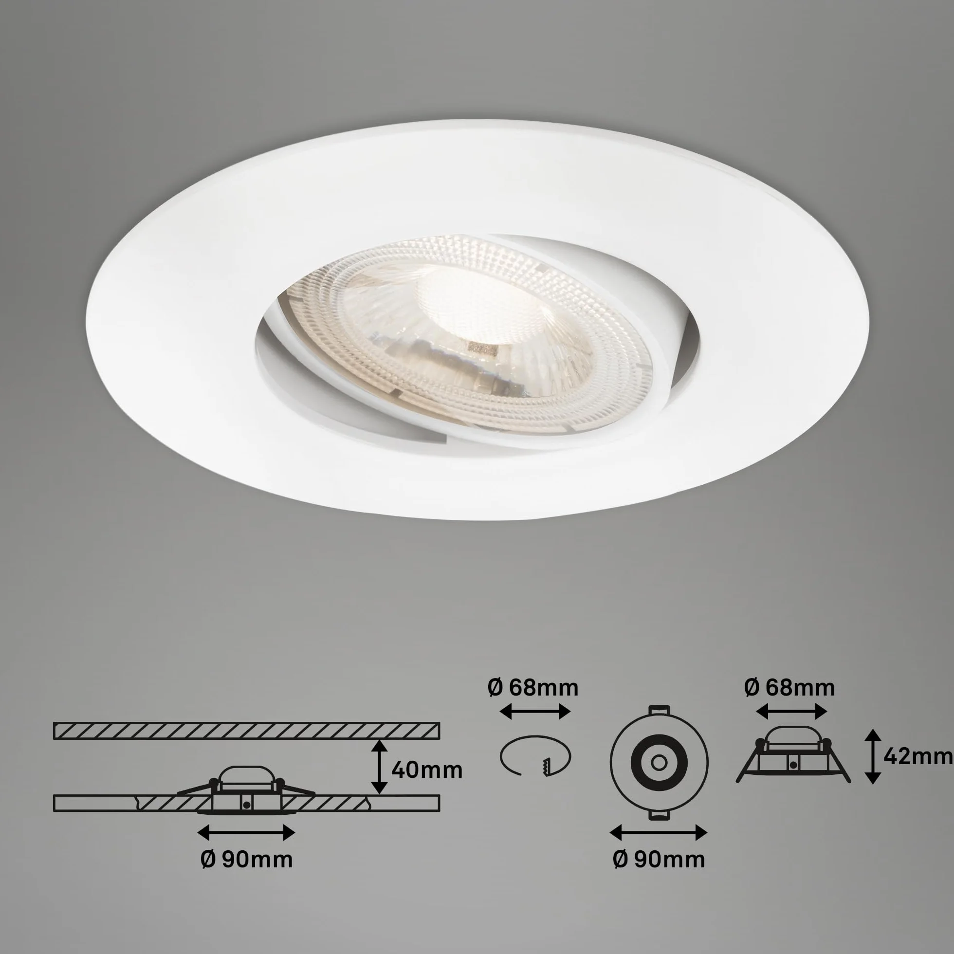 BRILONER - Juego de 3 focos LED empotrables 230V, focos LED baño IP65, focos de techo regulables sin escalonamiento, focos LED, focos de techo, lámpara de baño, blanco, 90x42 mm (DxH)