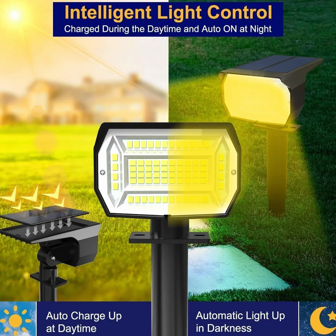 LOTMOS Luces Solares LED Exterior Jardin 4 Paquete 72LED IP65 Blanco Calido