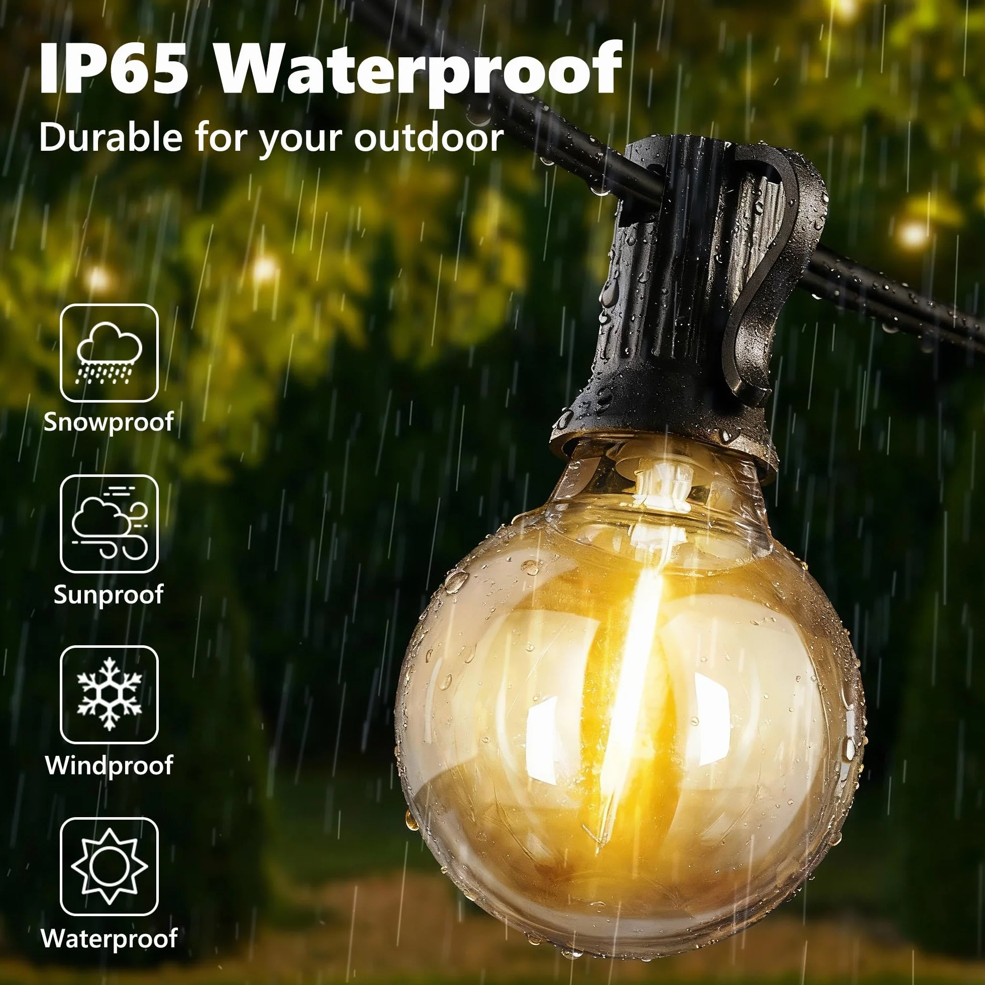 Joomer 20M Guirnaldas Luces Exterior G40 Bombillas 3 Modos Impermeable LED Con Enchufe