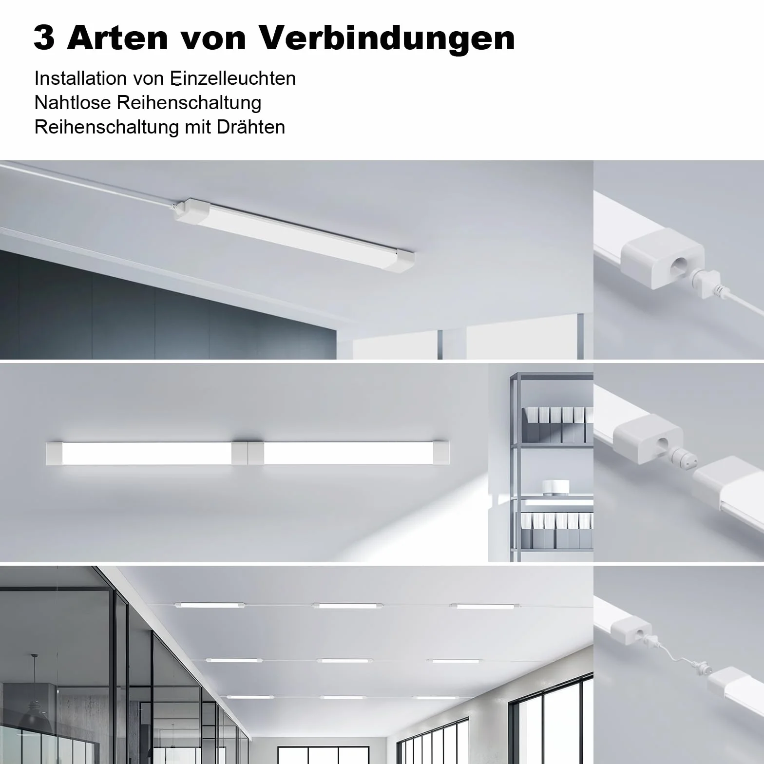 18W Fluorescente LED 60cm, 2000lm Tubo LED de Neón Acoplable, Blanco Natural (4000K) IP65 Impermeable LED Luz de Techo, para Garaje Oficina Sótano Cocina Supermercado