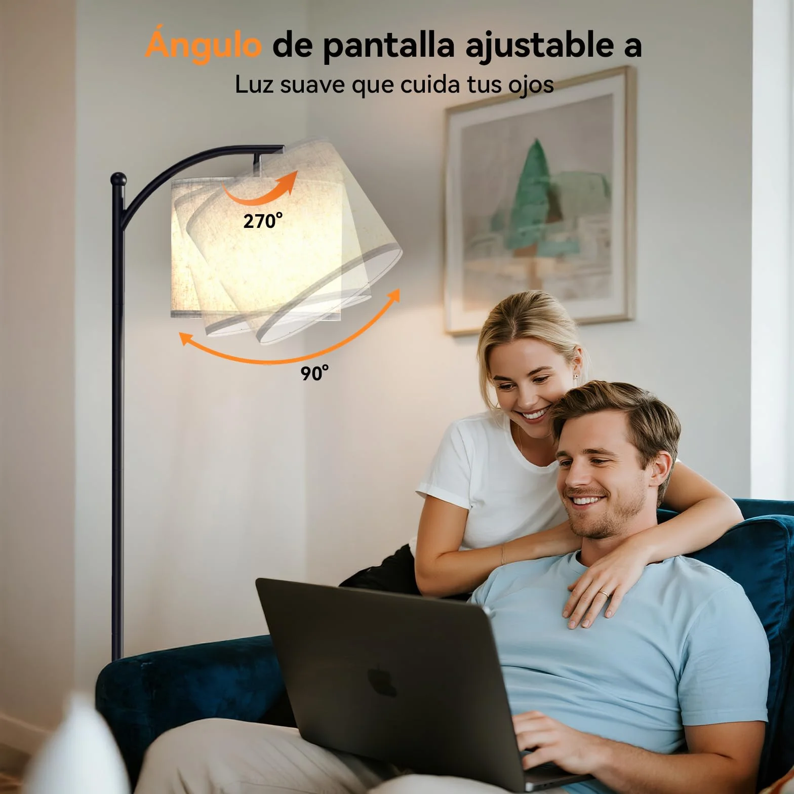 Lámpara de Pie LED Regulable 160cm con Pantalla de Lino, 3 Temperaturas de Color y Control Remoto