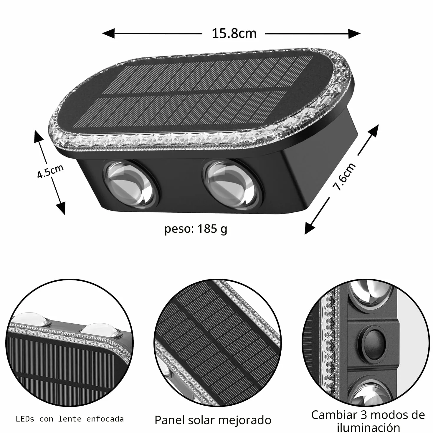 Aplique Solar Exterior Pared: Lámparas Solares Exteriores Arriba y Abajo - IP65 Impermeable Luces Solares Exterior para Jardin Garaje Cerca Muro (4 Piezas)