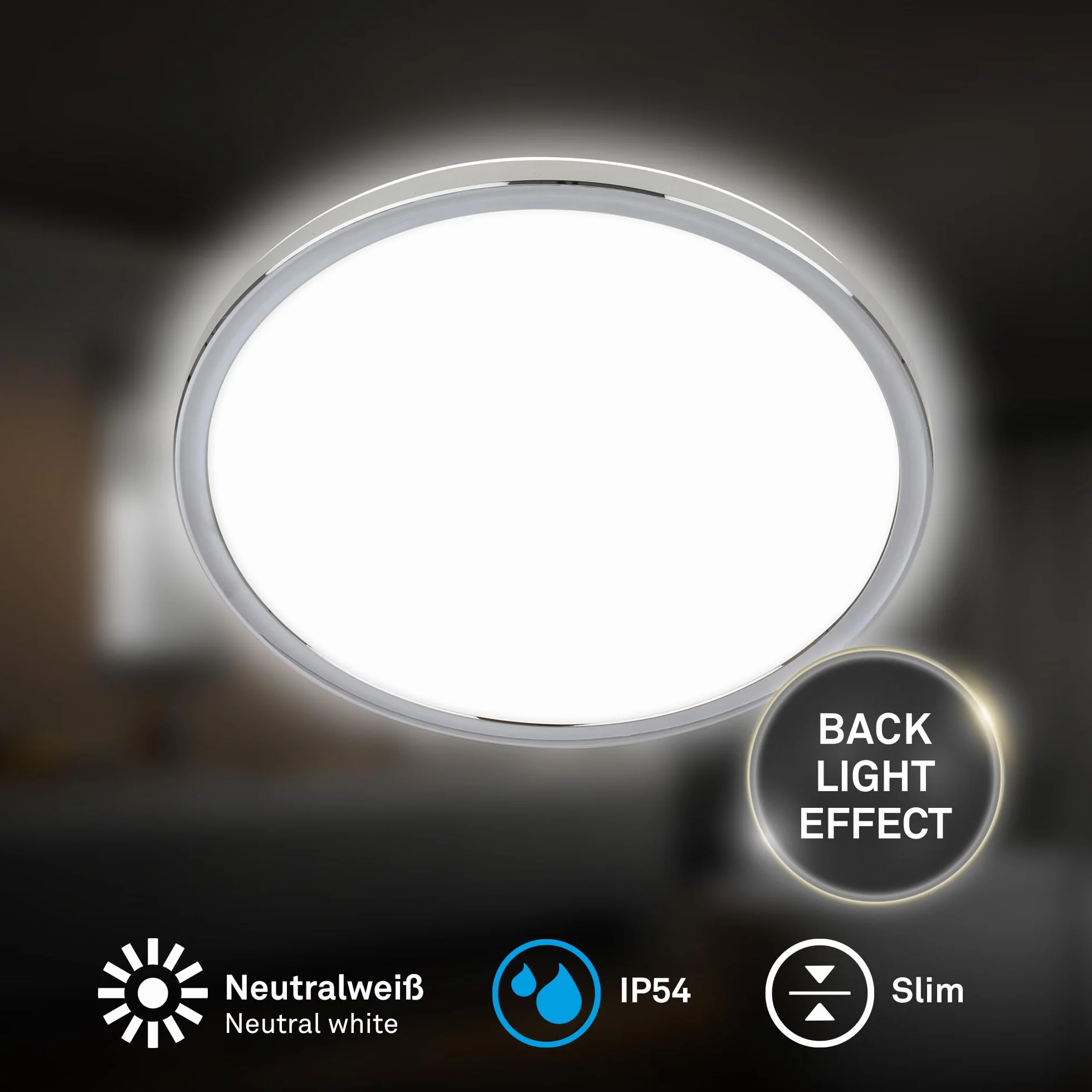 BRILONER Plafon LED techo baño luz indirecta IP54 29,3x2,8 cm cromo
