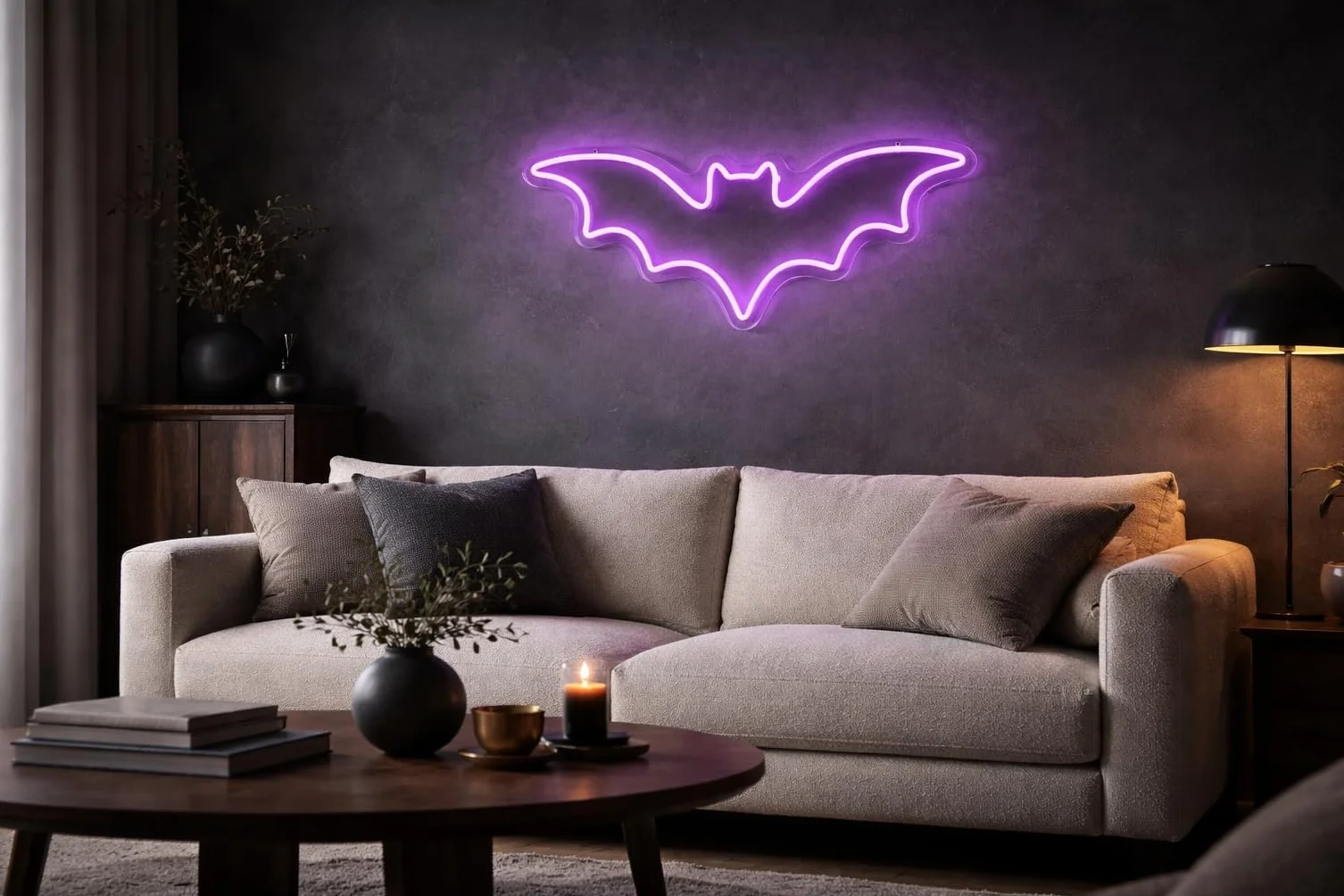 Neón Murciélago LED Grande (50x20 cm) | Cartel Luminoso Dimerizable Gaming Profesional | Decoración Setup Streamer