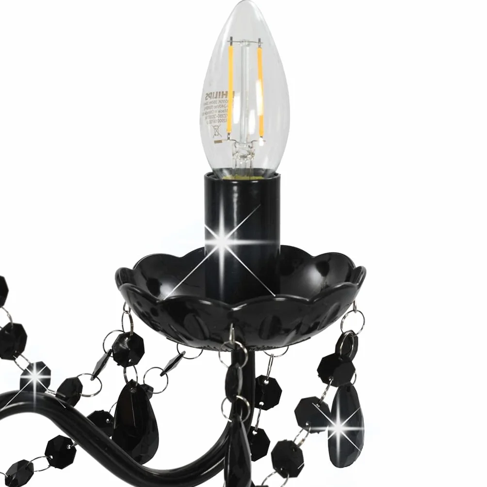 vidaXL Lámpara de Araña con Cuentas Iluminación Interiores Diseño Extravagante Atrevido Moderno Óptima Iluminación Negras Redonda 3 Bombillas E14