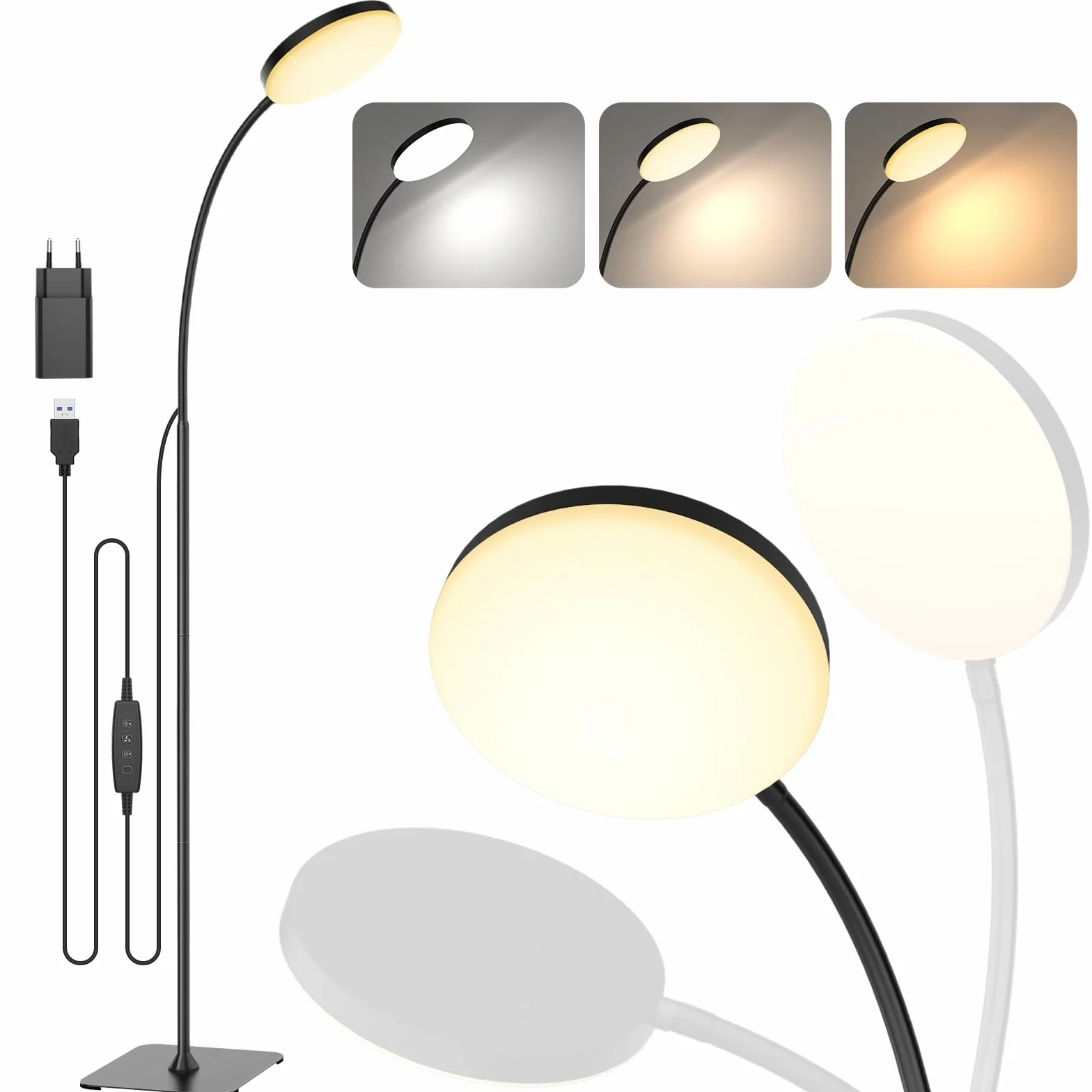 Mojimdo Lámpara de Pie LED Regulable Flexible 3 Colores 10 Luminosidades para Habitaciones Infantiles Oficina Salón