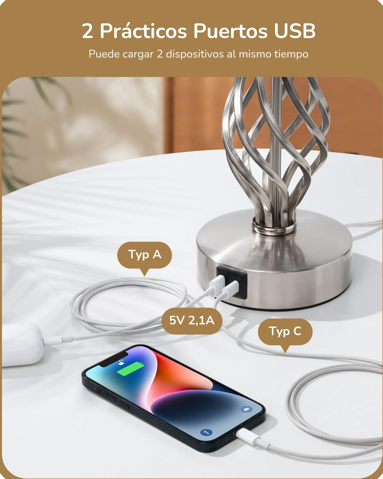 EDISHINE Lámpara de Noche LED Regulable Táctil 2 Lámparas de Mesa 2 Puertos USB de Carga para Dormitorio, Salón, Alféizar de Ventana, Regalo, Pantalla de Lino, Gris