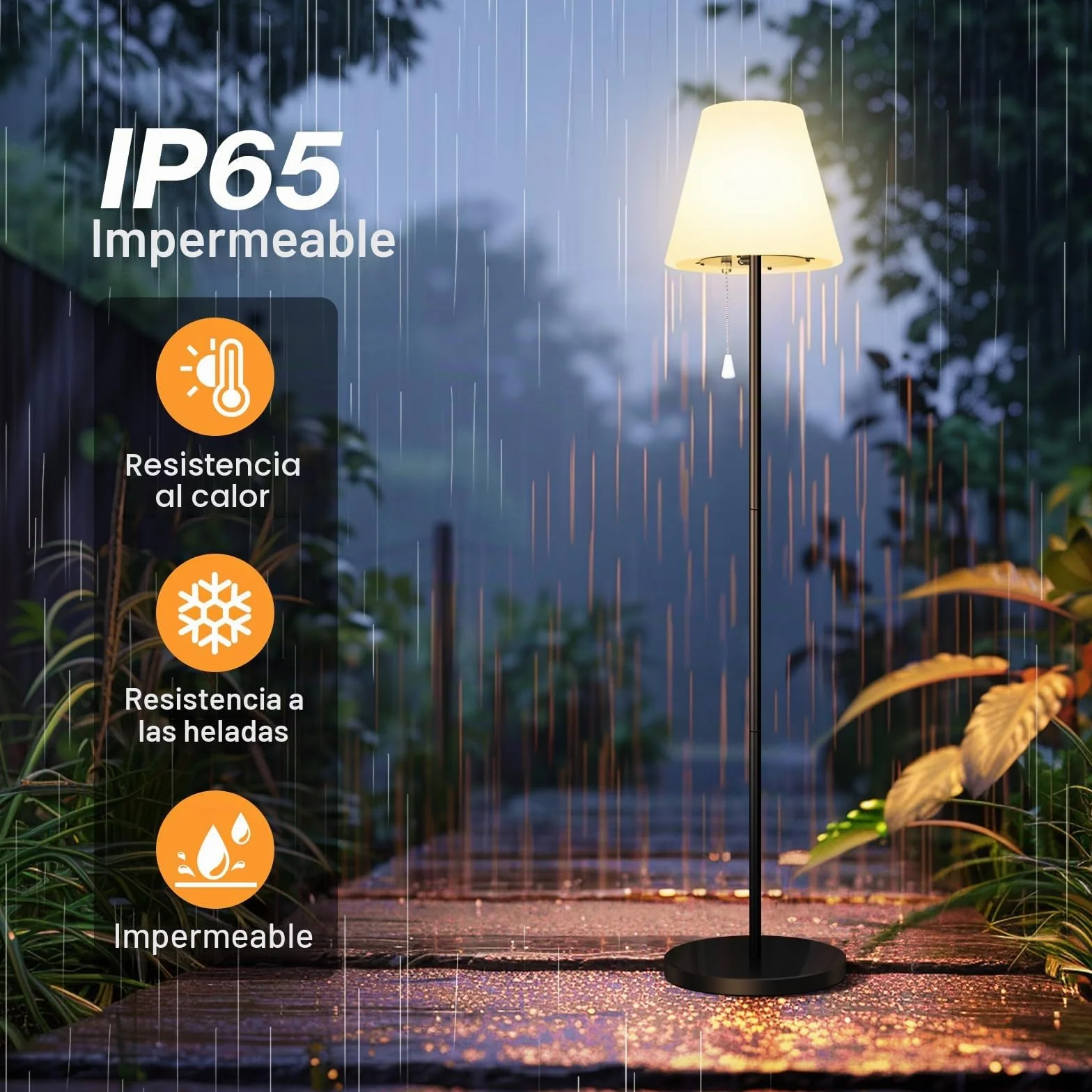 Lámpara de pie solar exterior IP65 resistente al agua USB recargable brillo regulable blanco cálido RGB inalámbrica terraza
