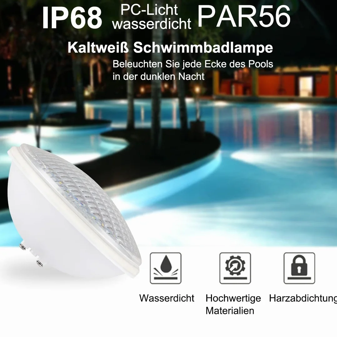 Lámpara LED para piscina, PAR56 luces para piscina, IP68 lámpara de piscina impermeable, 40W luz blanca fría subacuática, reflector de piscina de 12V AC/DC para paisaje, jardín, fuente