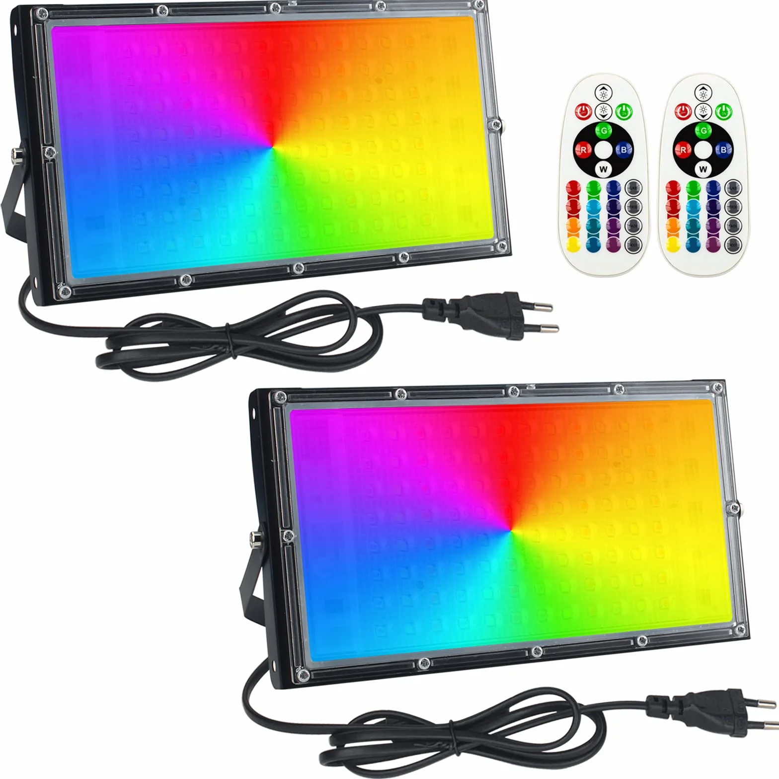 Eleganted Proyector RGB Exterior 100W, 2pcs Foco LED Con Control Remoto IP65 Impermeable Floodlight, 16 Colores 4 Modos Para Jardín, Terraza, Halloween